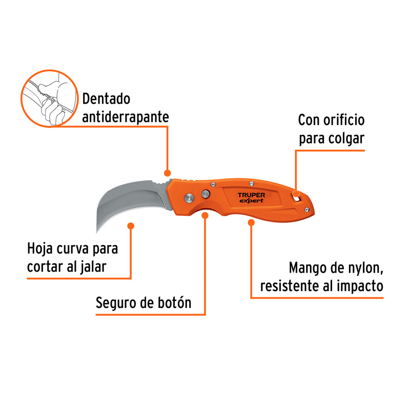 Cuchillo abatible para linóleo, 7", Truper Expert