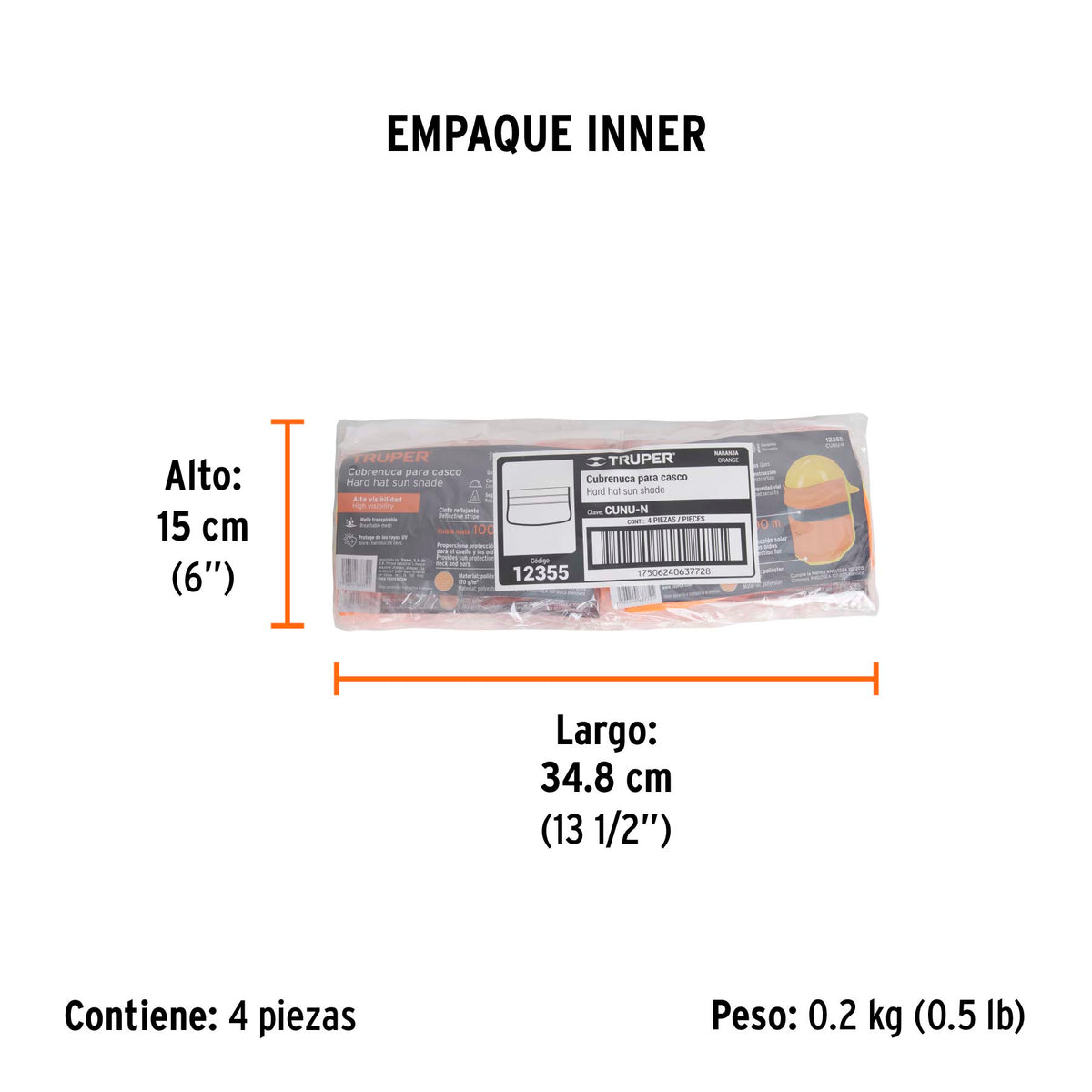 Cubrenuca para casco, con reflejante color naranja, 30 cm
