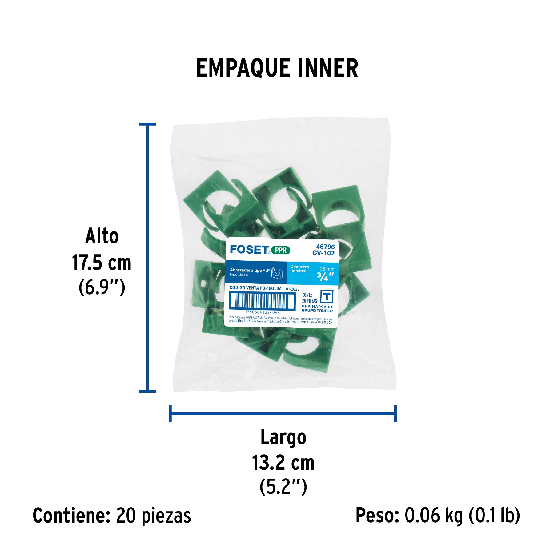 Abrazadera PPR, 3/4', tipo U, Foset