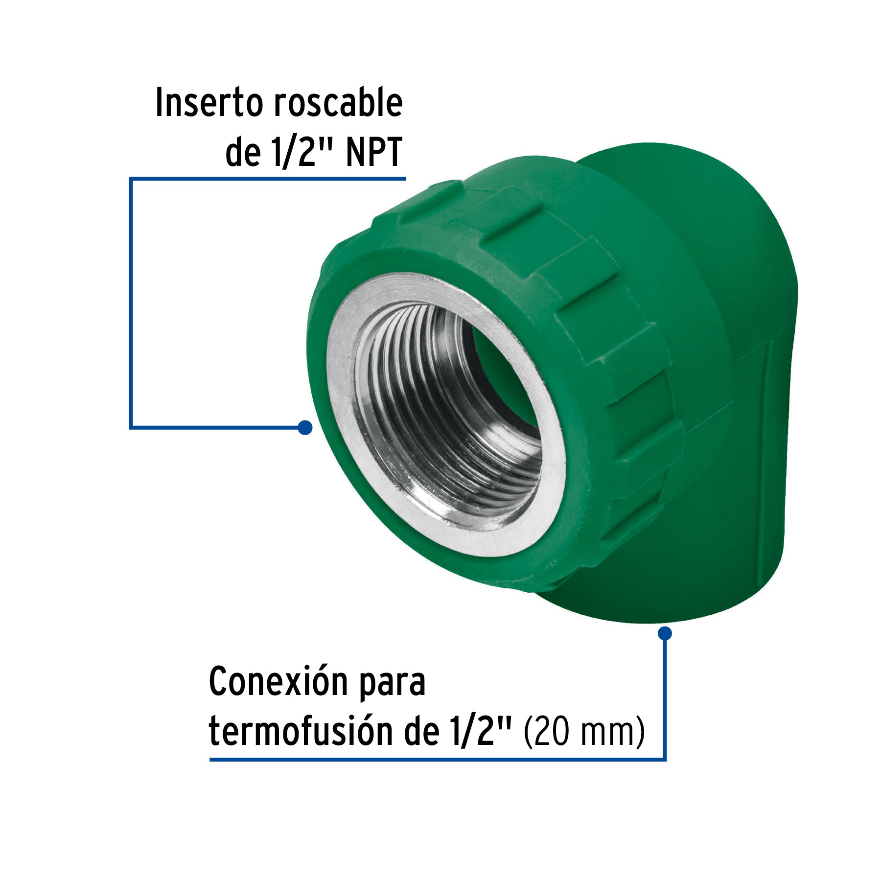 Codo 90° de PPR, 1/2", 20mm, hembra