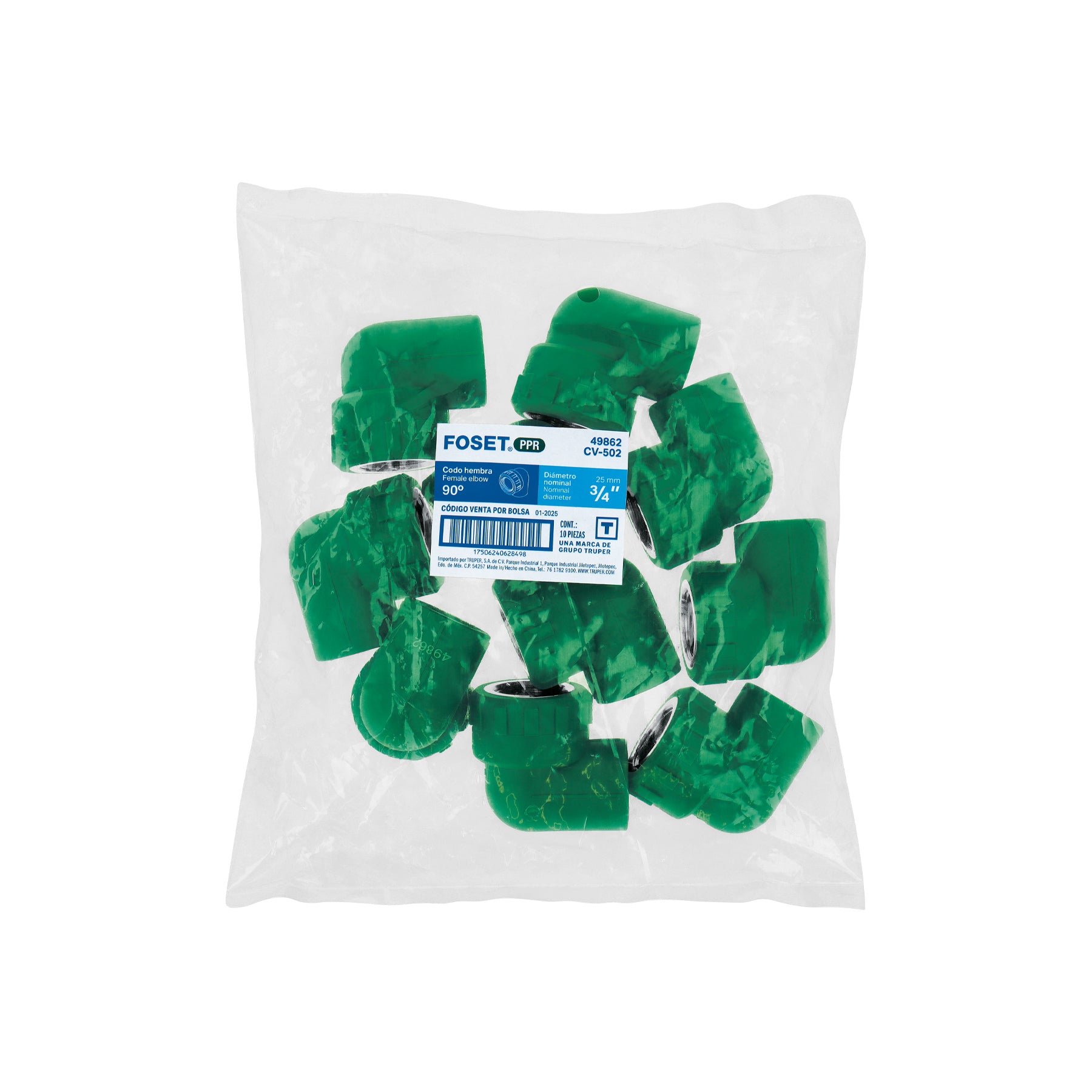Codo 90° de PPR, 3/4", 25mm, hembra