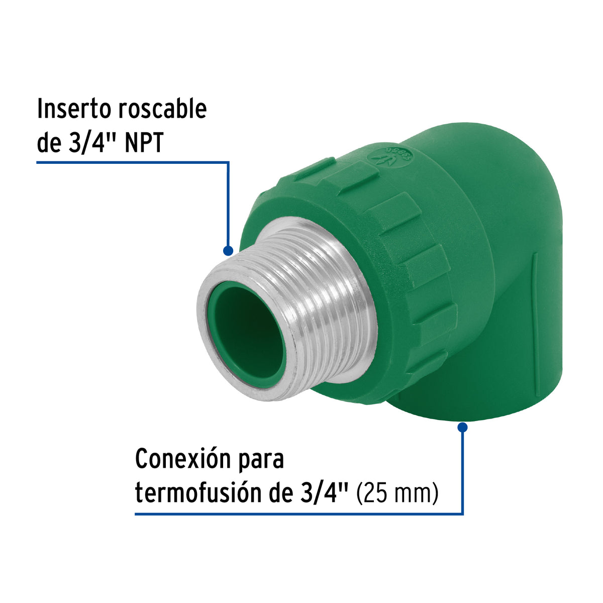 Codo 90° de PPR, 3/4", 25mm, macho