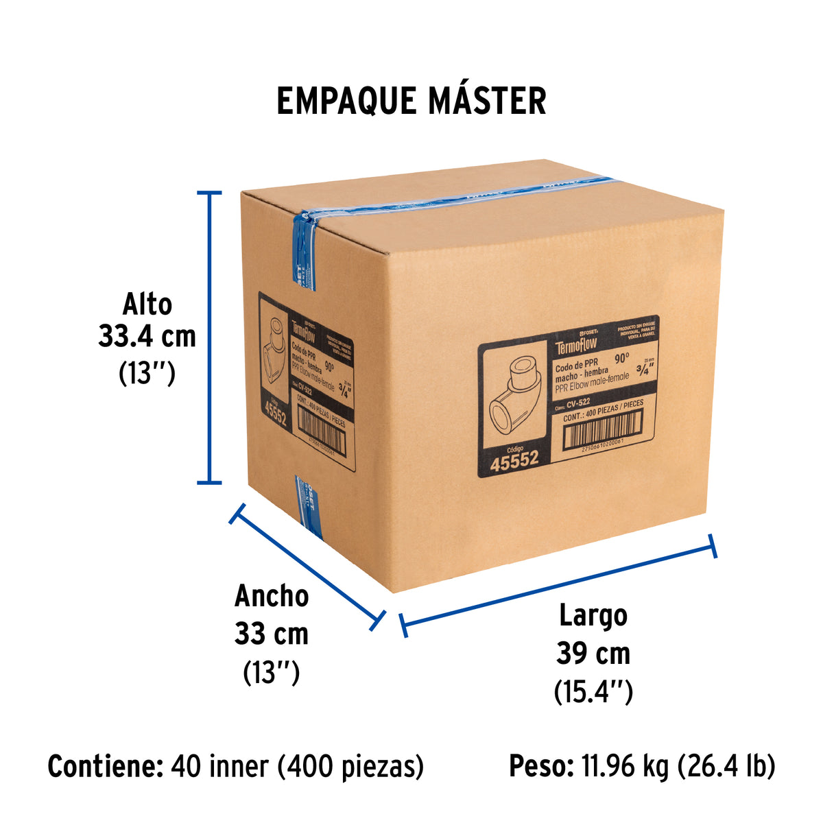 Codo 90° PPR, 3/4', macho-hembra, Foset
