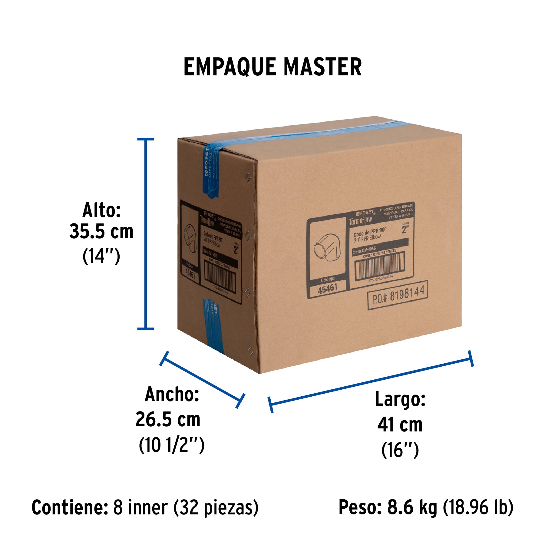 Codo 90° de PPR, 2", 63mm