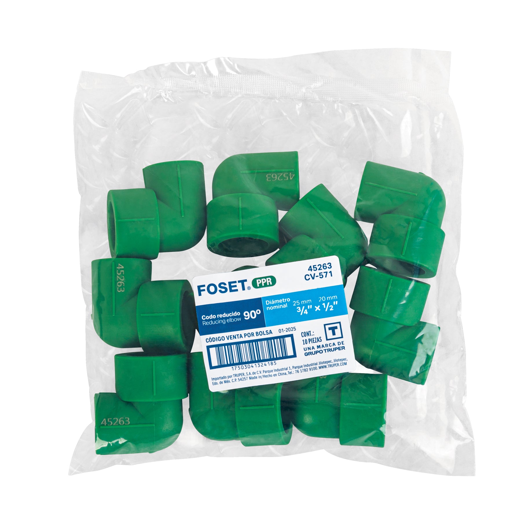 Codo 90° PPR reducido, 3/4' x 1/2', Foset