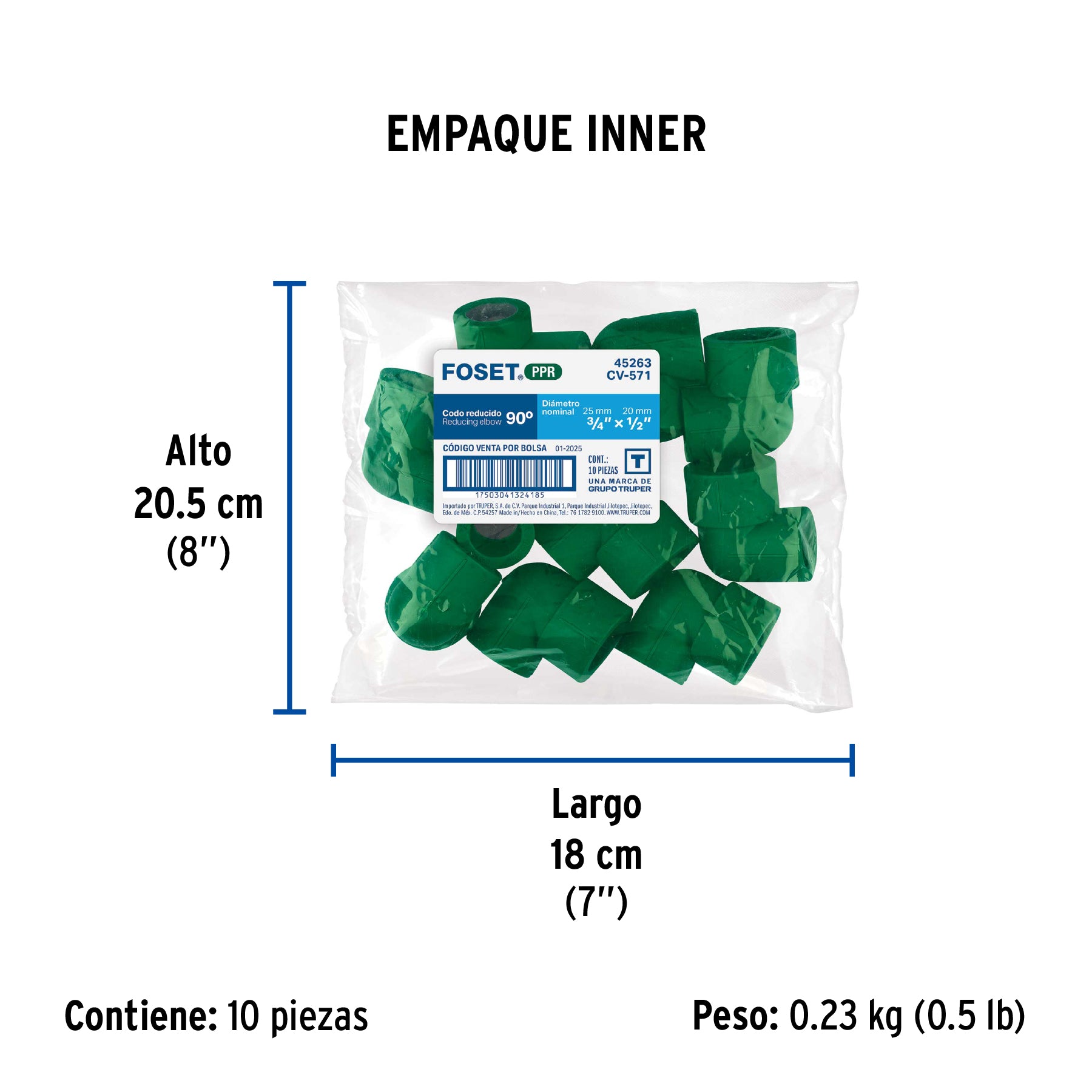 Codo 90° PPR reducido, 3/4' x 1/2', Foset