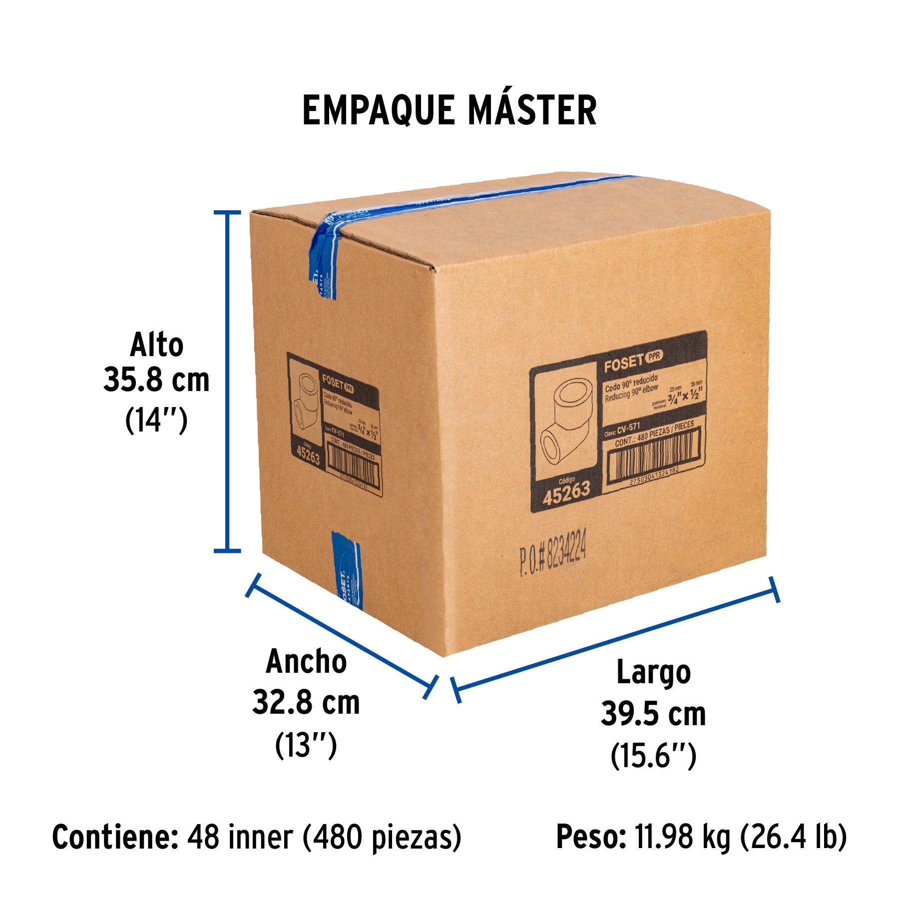 Codo 90° PPR reducido, 3/4' x 1/2', Foset