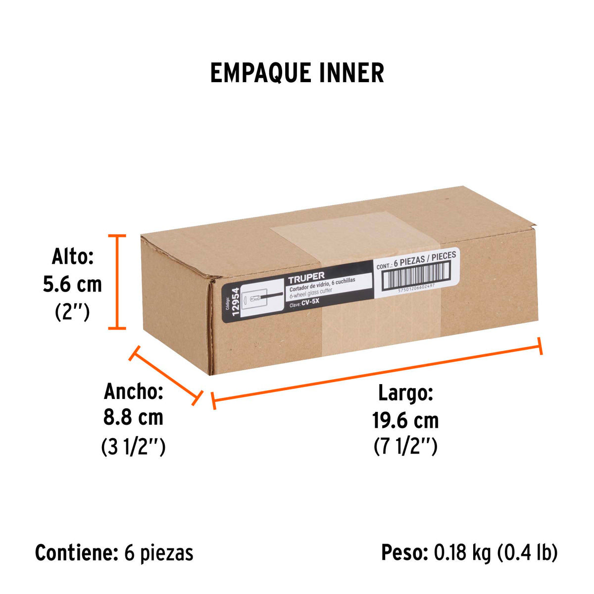 Cortador de vidrio, 5", cabeza con 6 cuchillas