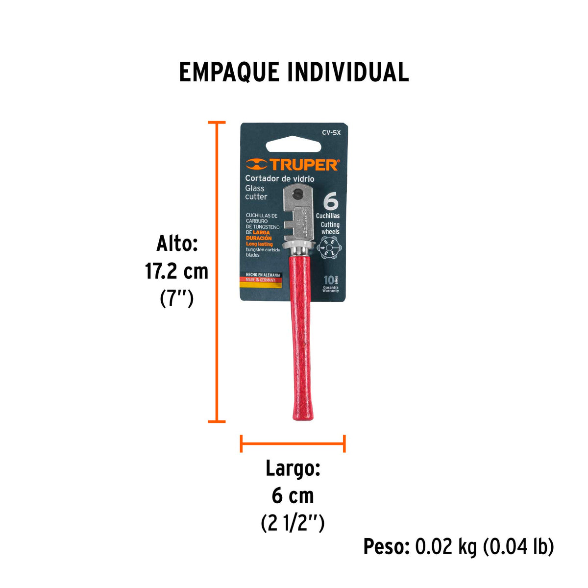 Cortador de vidrio, 5", cabeza con 6 cuchillas