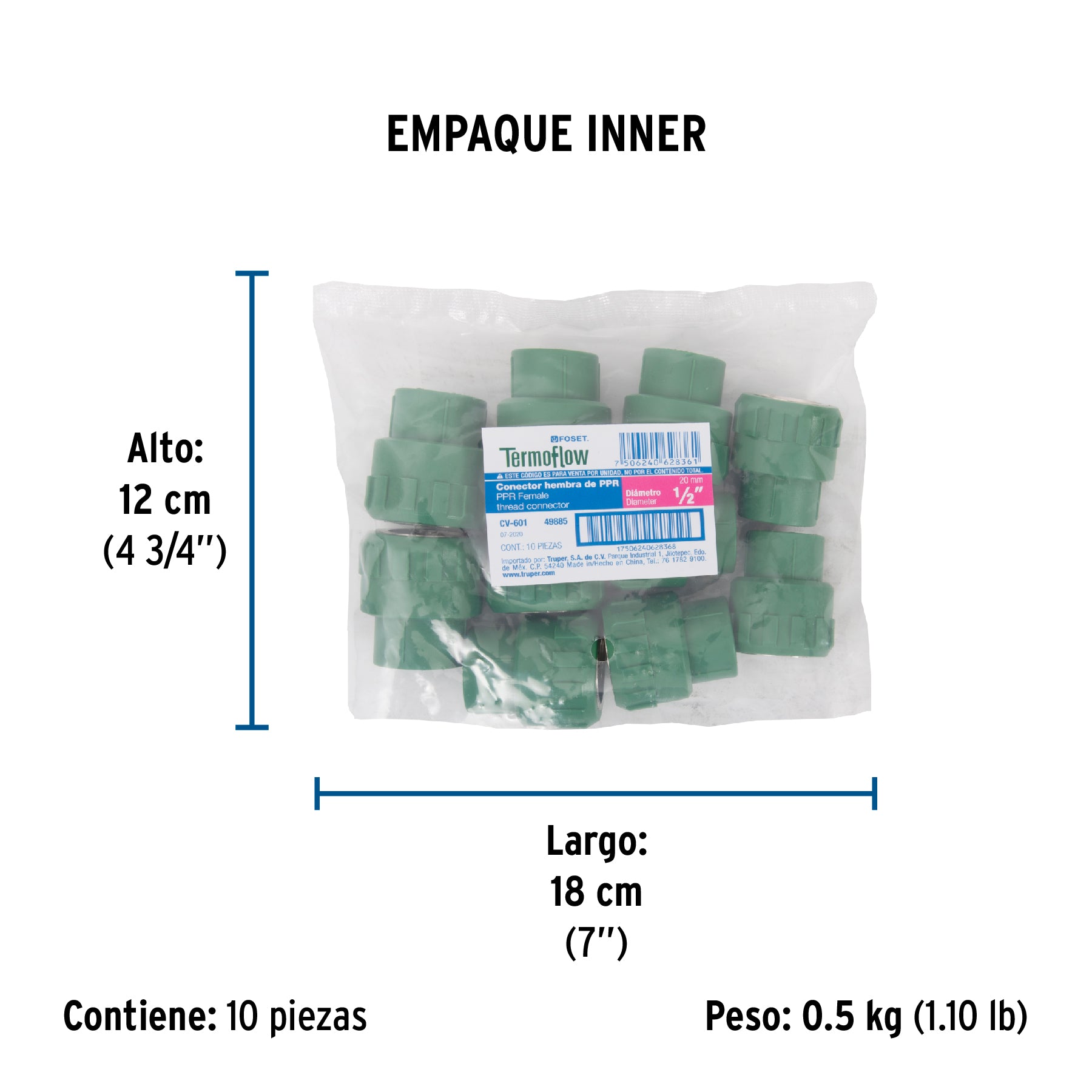 Conector de PPR, 1/2", 20mm, hembra