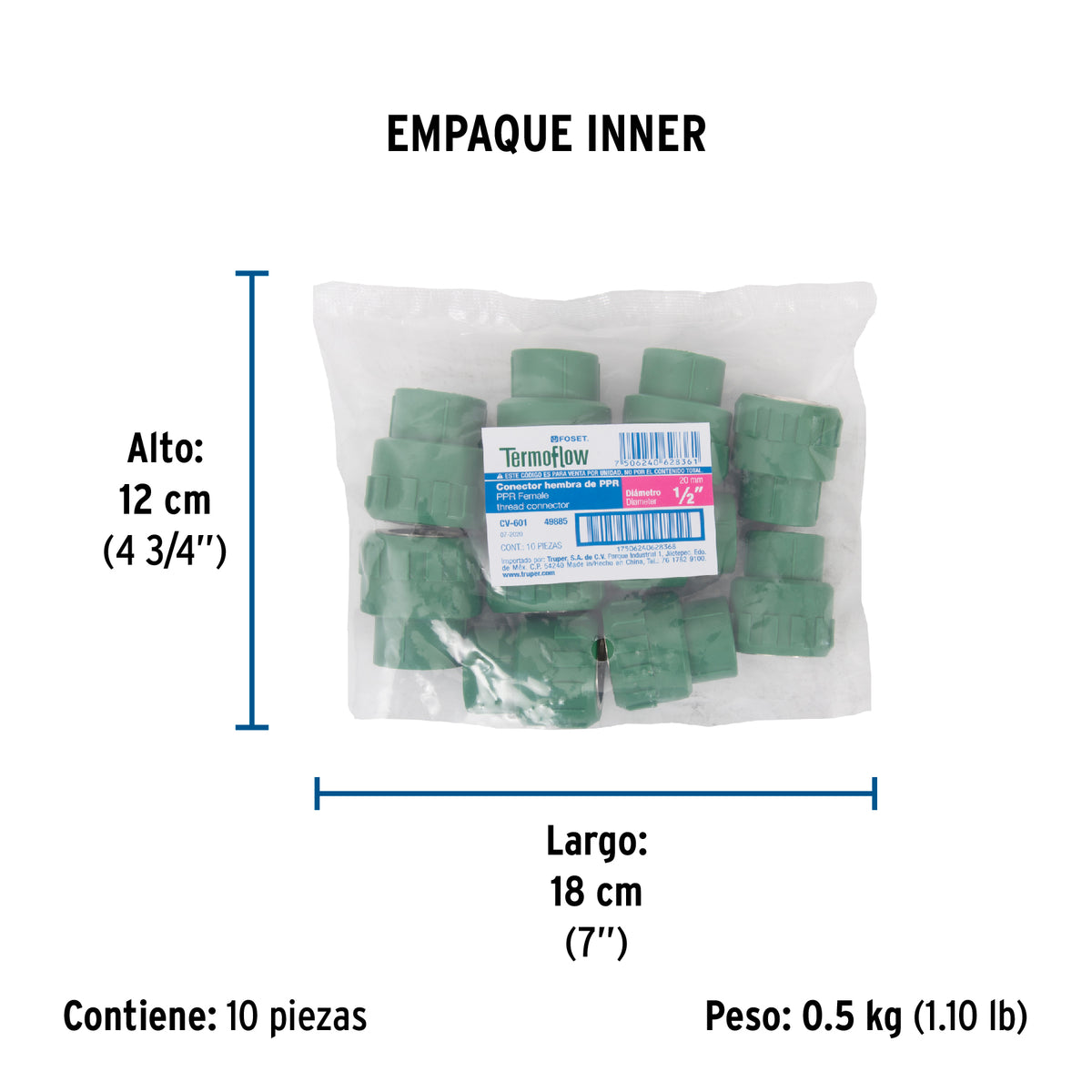 Conector de PPR, 1/2", 20mm, hembra