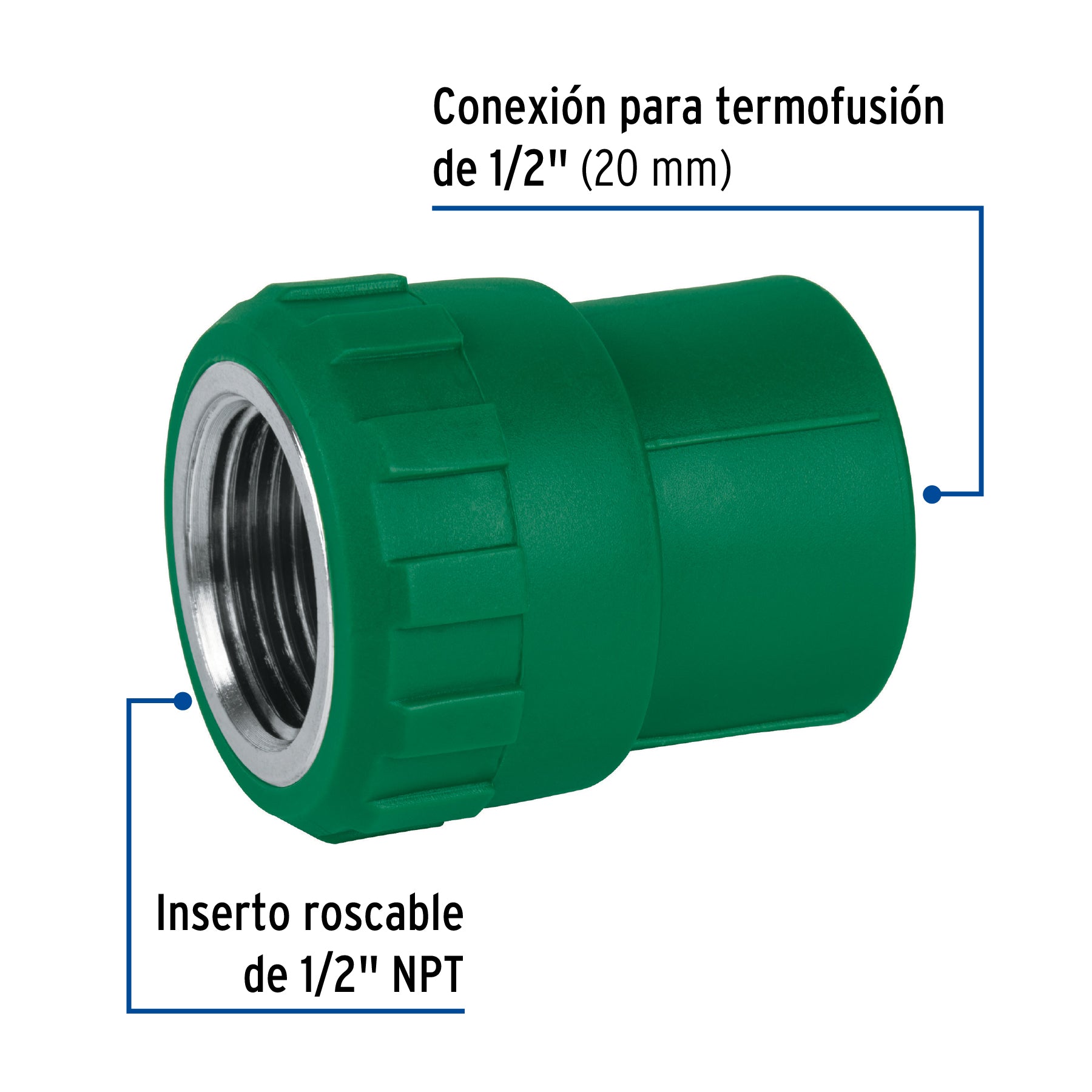 Conector de PPR, 1/2", 20mm, hembra