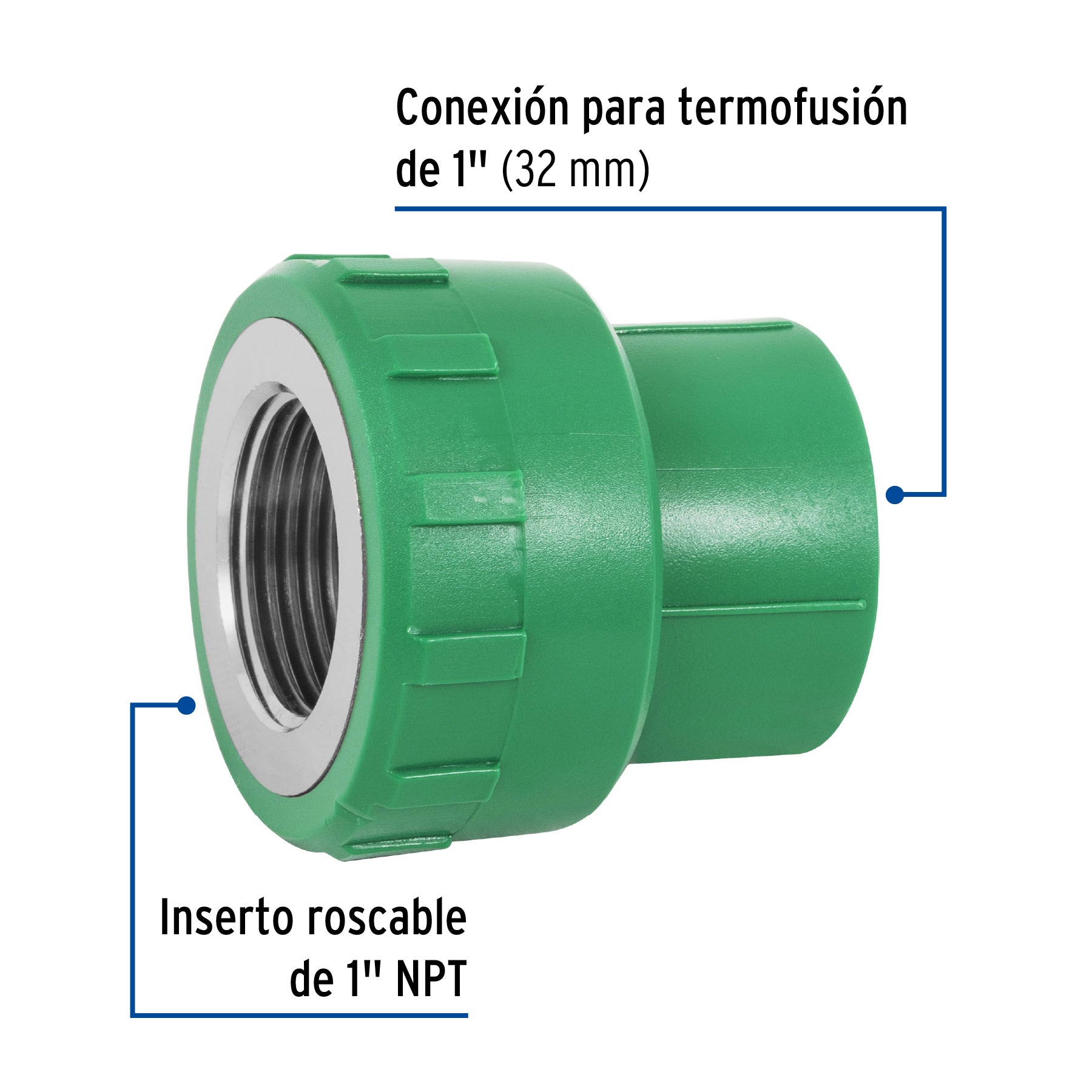 Conector de PPR, 1", 32mm, hembra