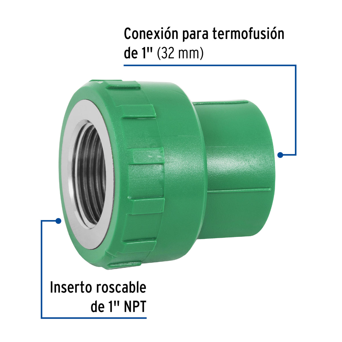 Conector de PPR, 1", 32mm, hembra