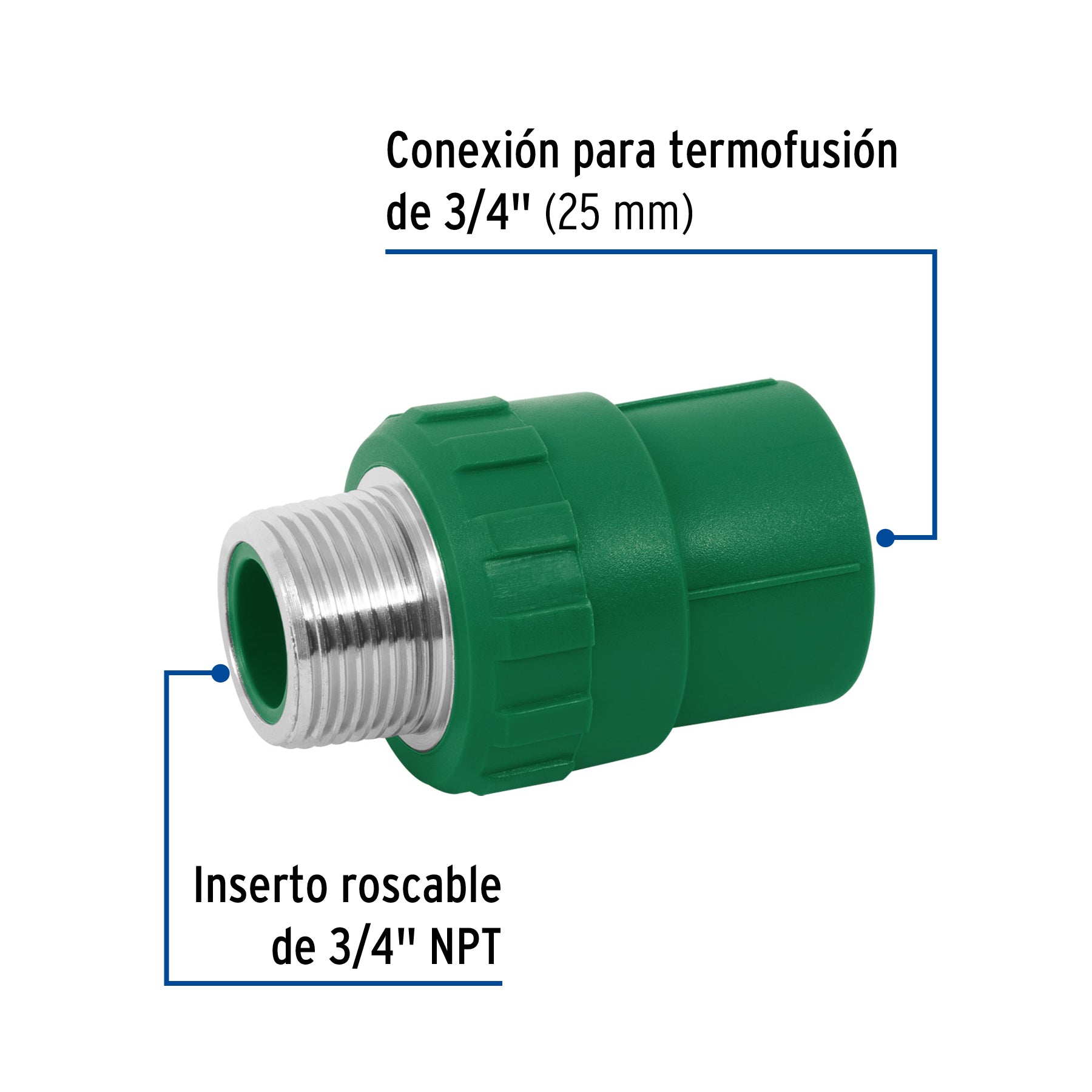 Conector de PPR, 3/4", 25mm, macho