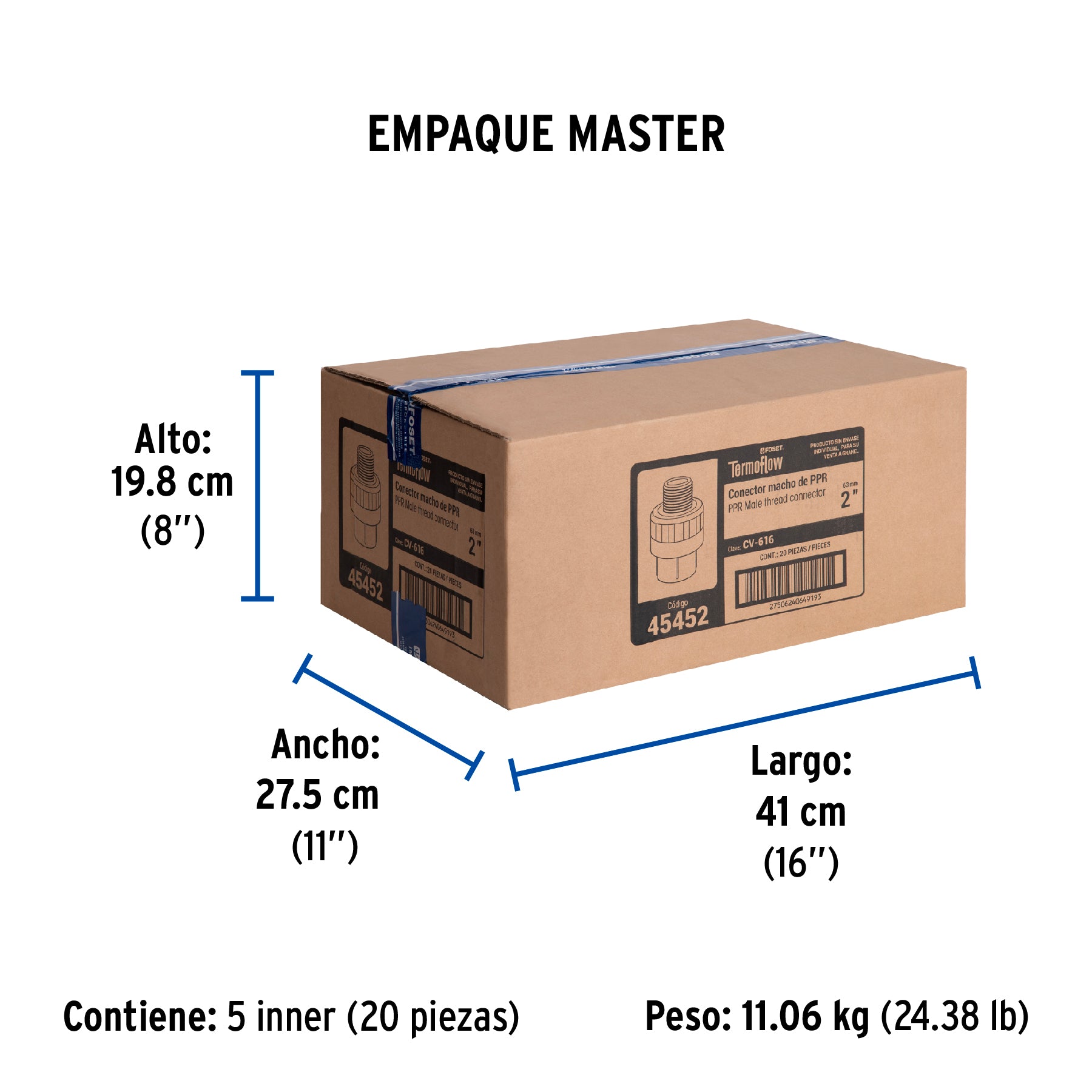 Conexión de PPR, 2", 63mm, macho