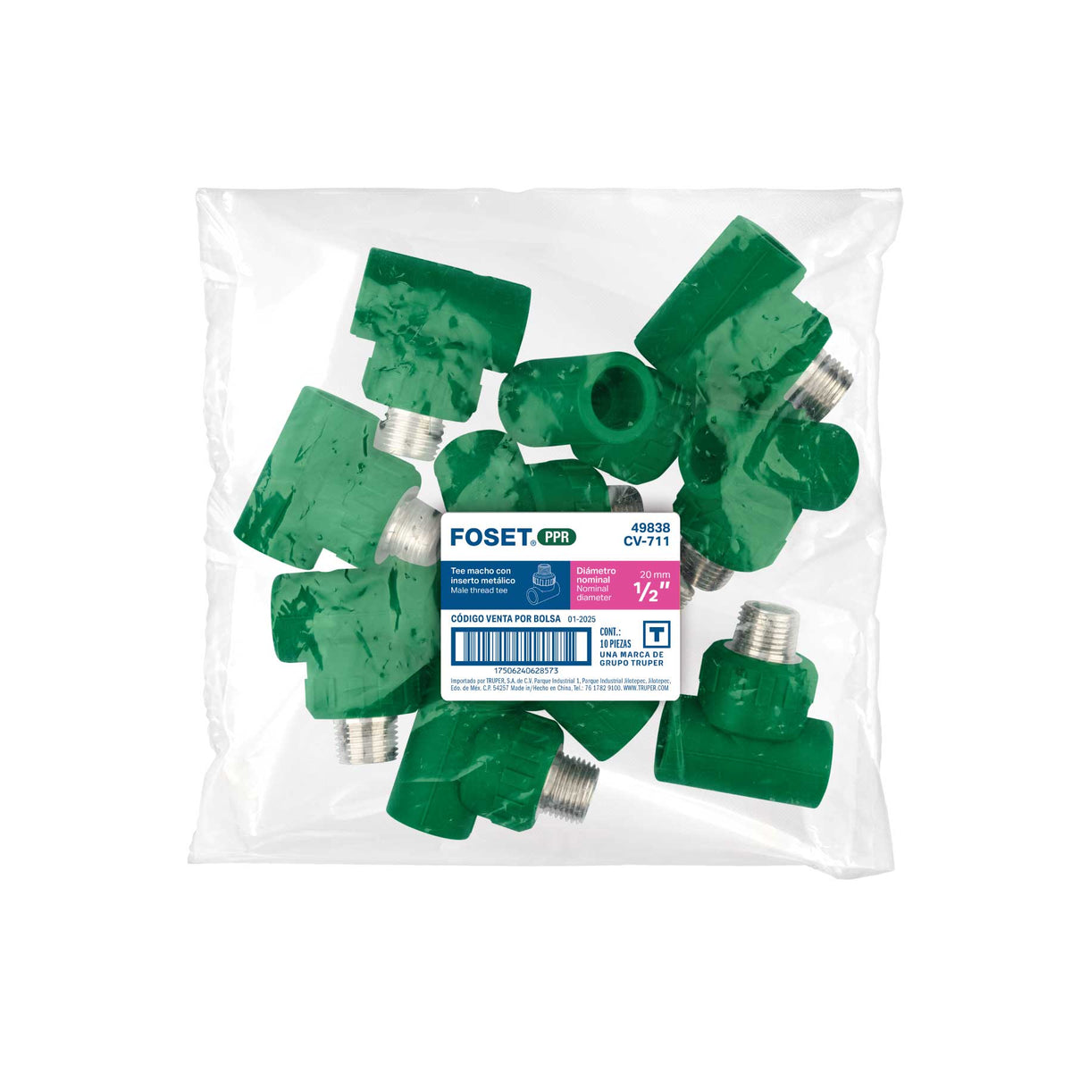Tee de PPR, 1/2", 20mm, macho