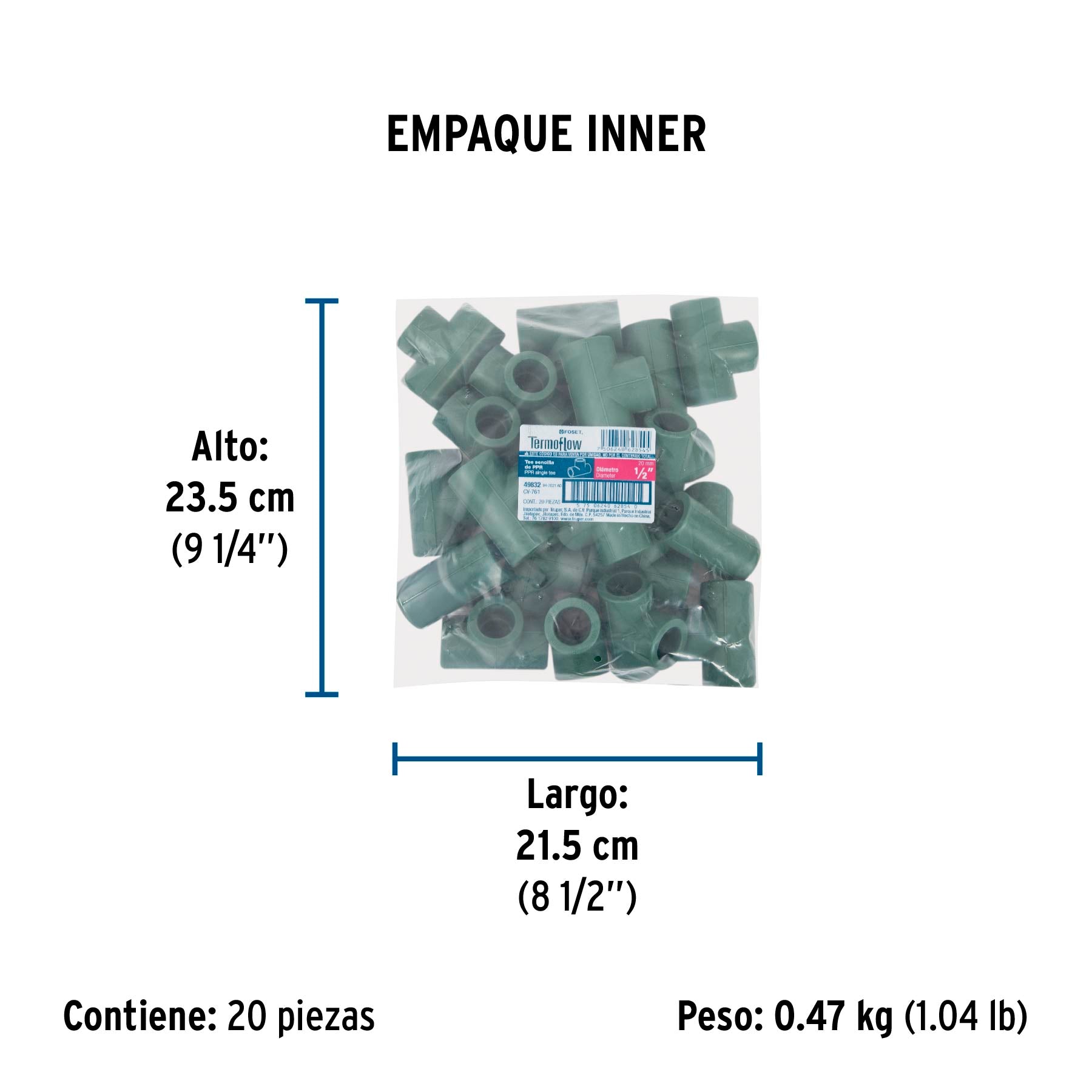 Tee de PPR sencilla , 1/2", 20mm