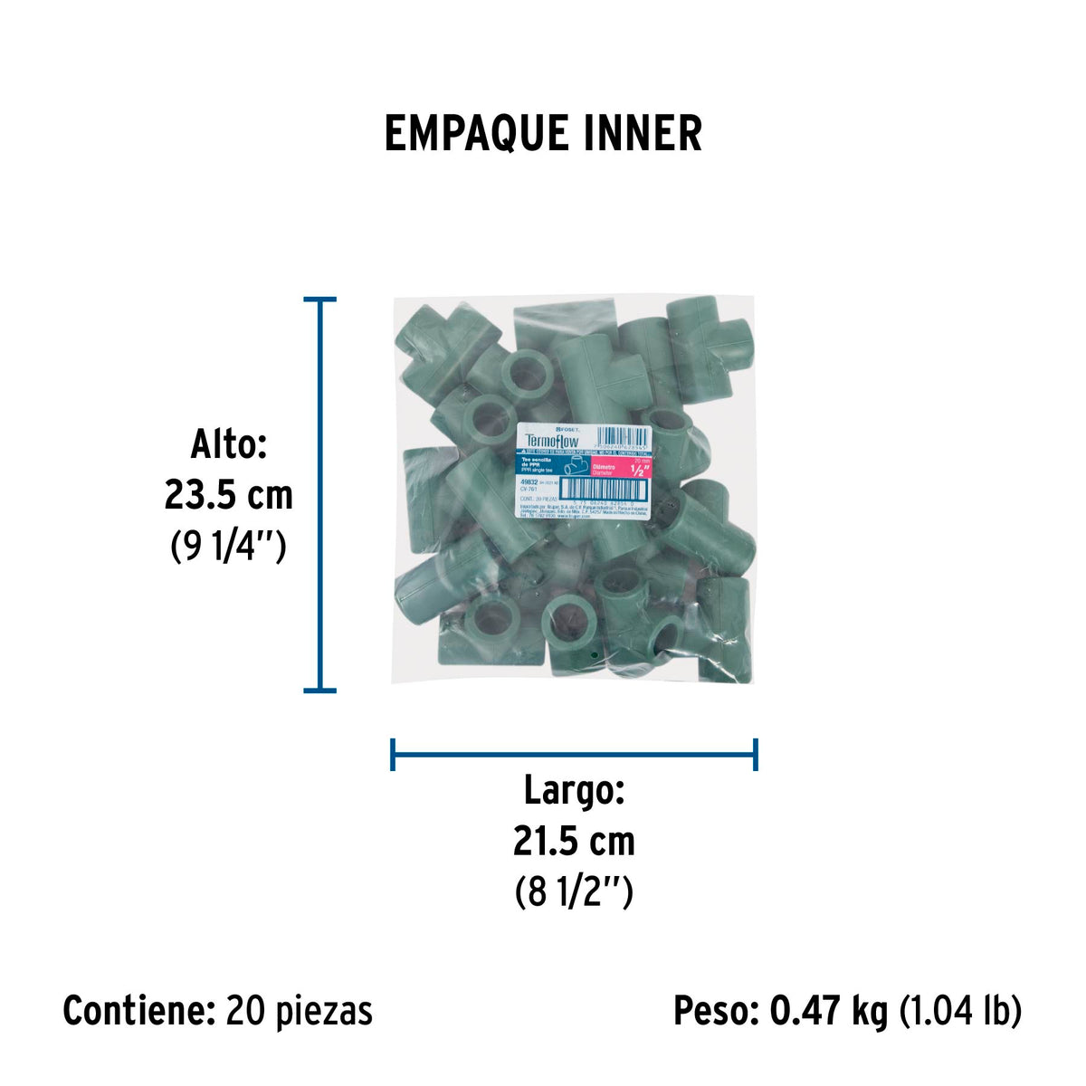 Tee de PPR sencilla , 1/2", 20mm