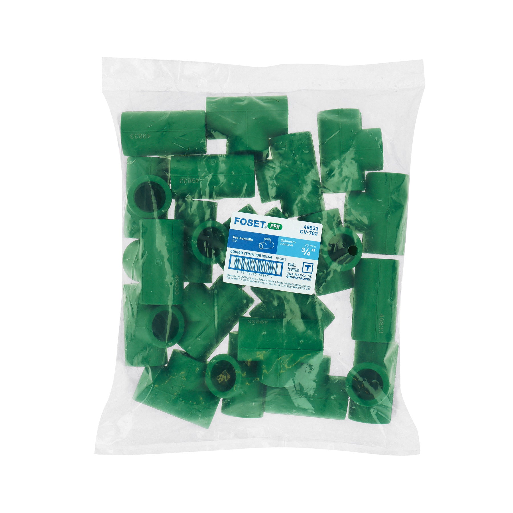 Tee de PPR sencilla, 3/4", 25mm