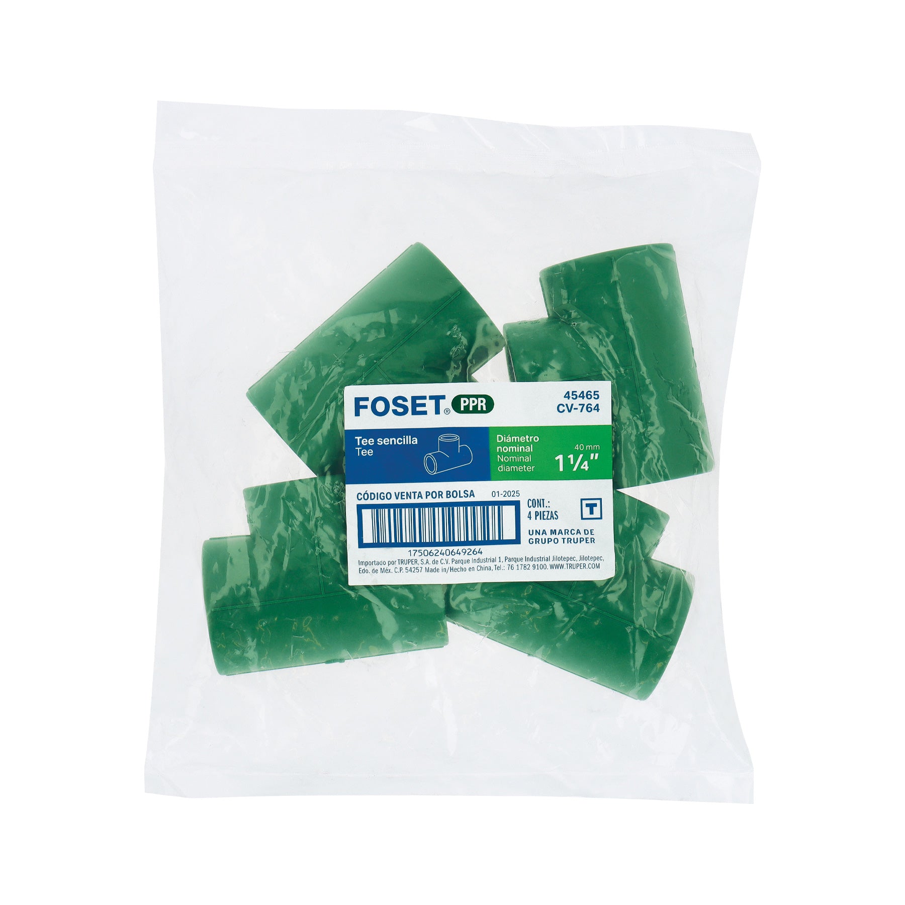 Tee de PPR sencilla, 1-1/4", 40mm