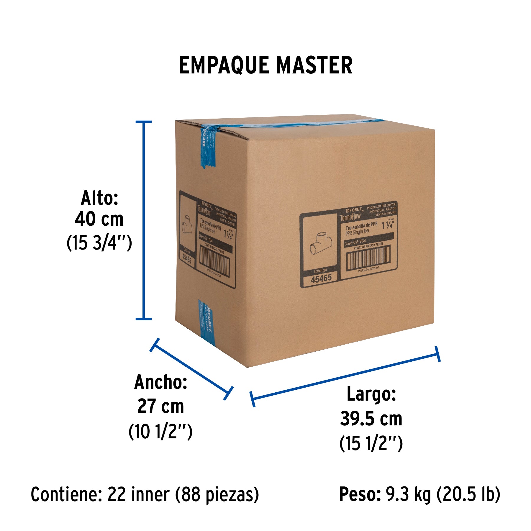 Tee de PPR sencilla, 1-1/4", 40mm