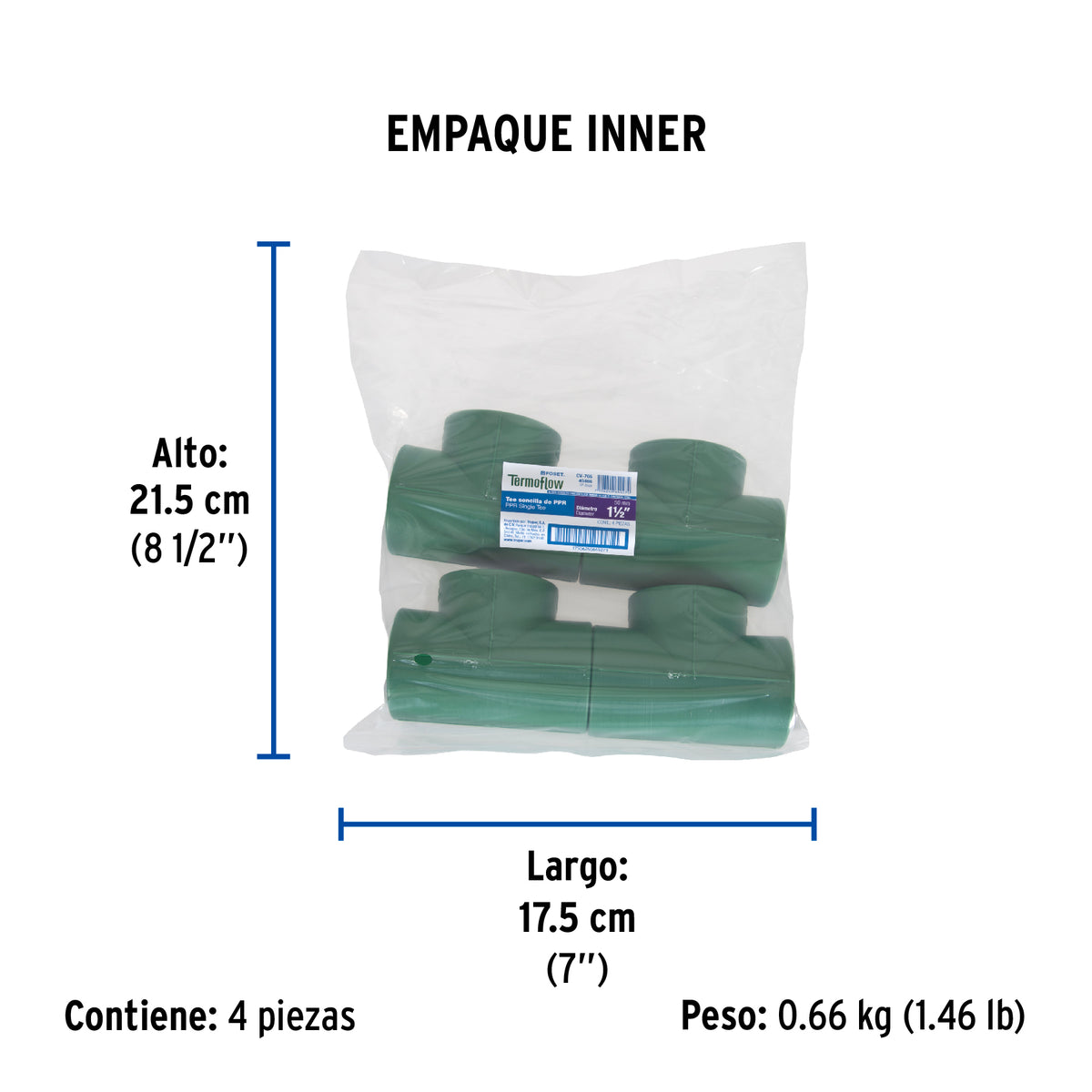 Tee de PPR sencilla, 1-1/2", 50mm