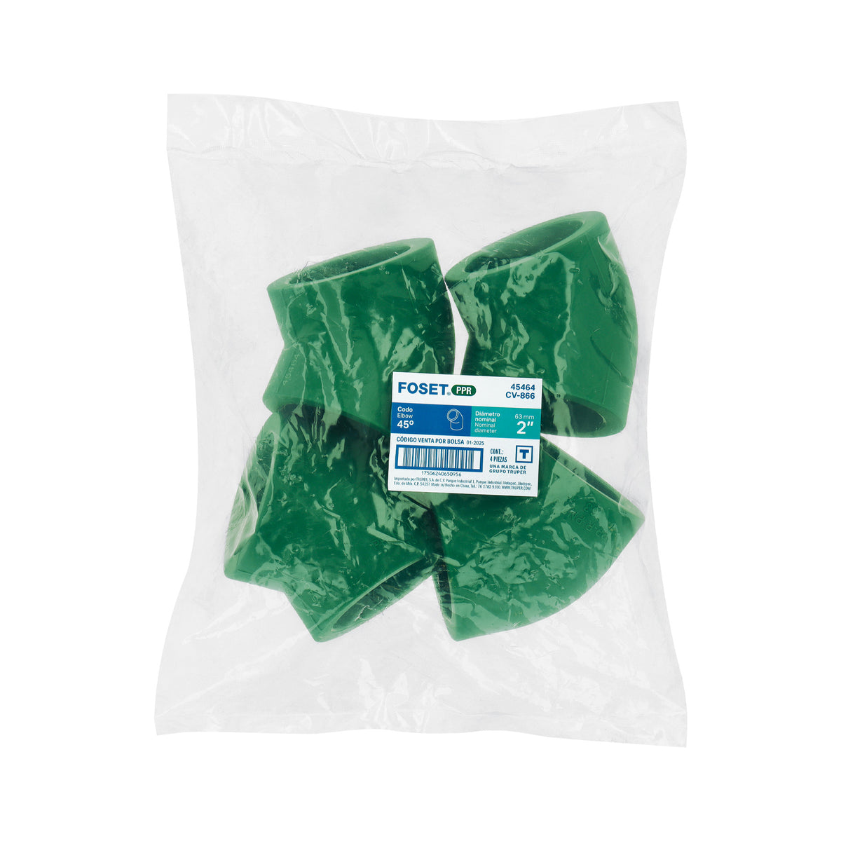 Codo 45° de PPR, 2", 63mm