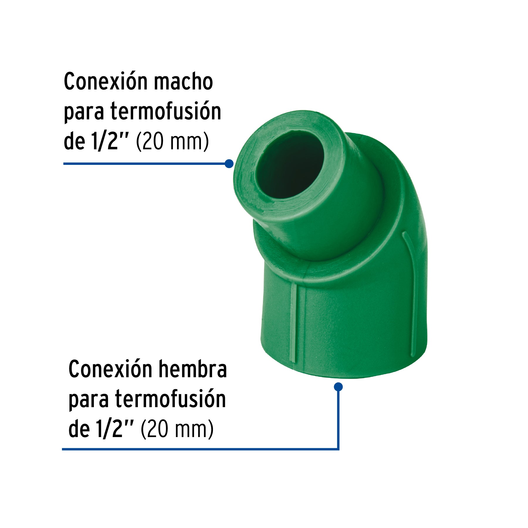 Codo 45° PPR, 1/2', macho-hembra, Foset