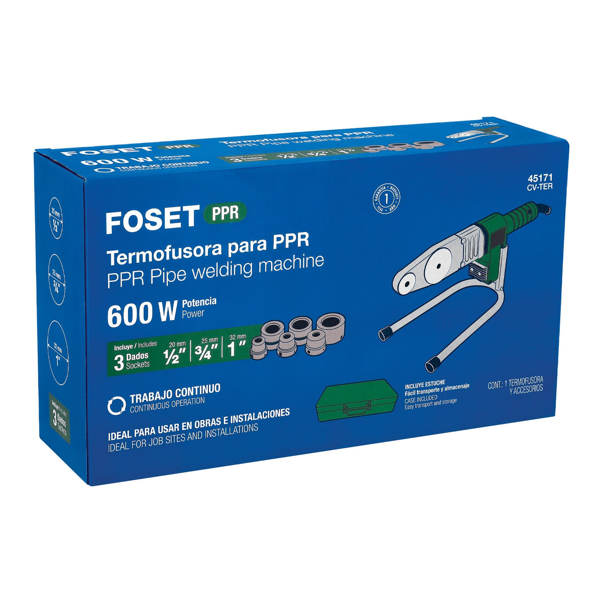 Termofusora 600W para PPR con dados de 20, 25 y 32 mm