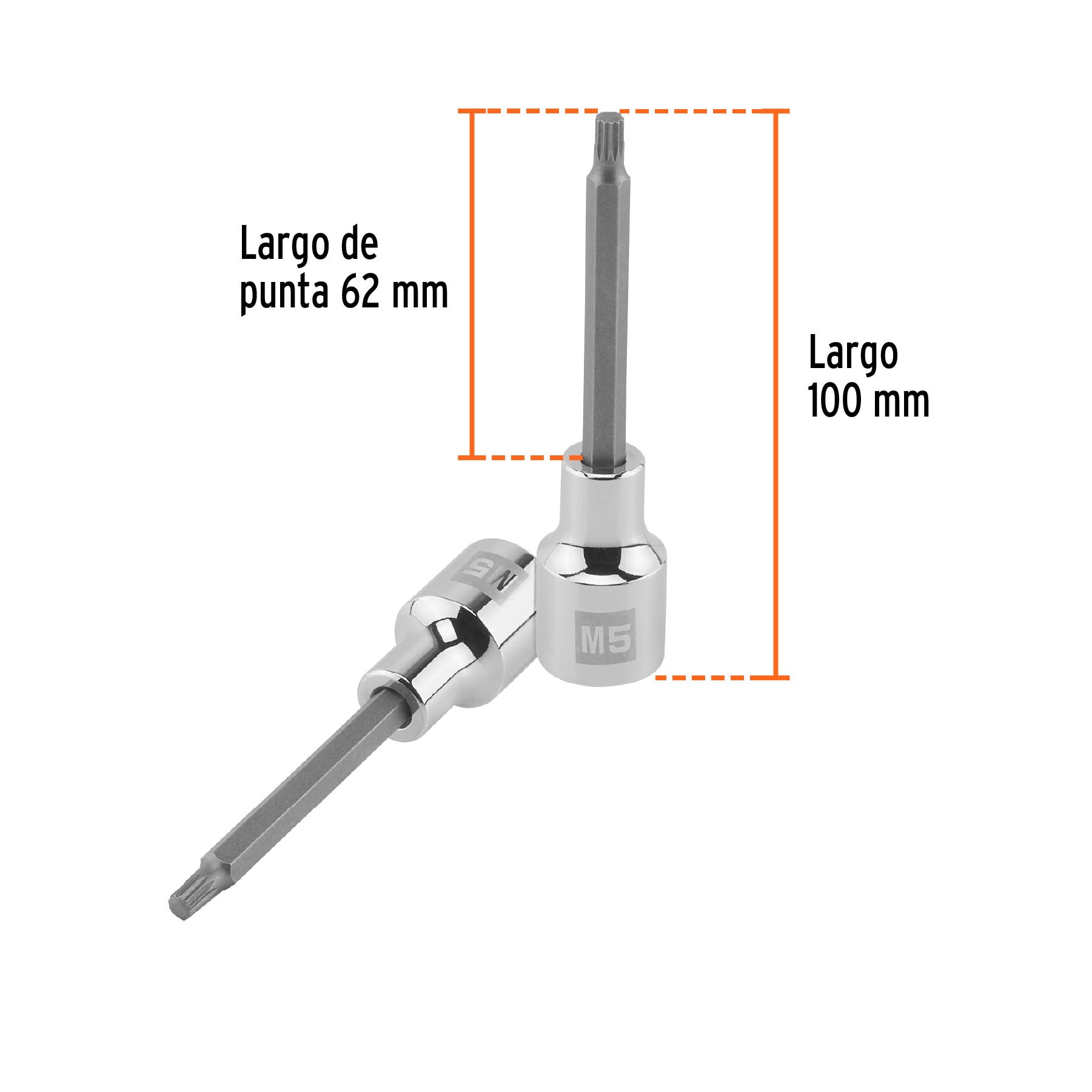 Dado punta larga bristol M5x100mm, cuadro 1/2'