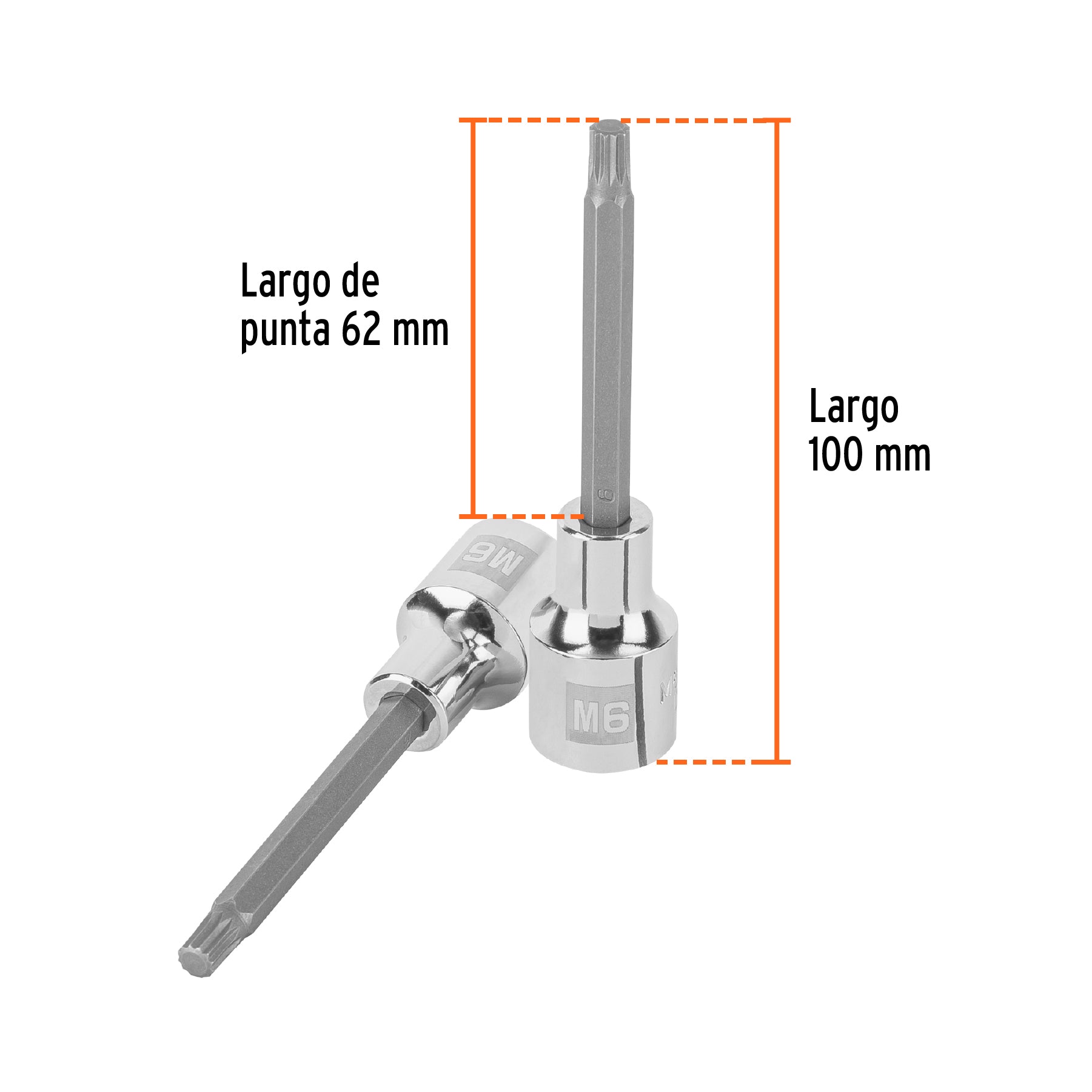 Dado punta larga bristol M6x100mm, cuadro 1/2'