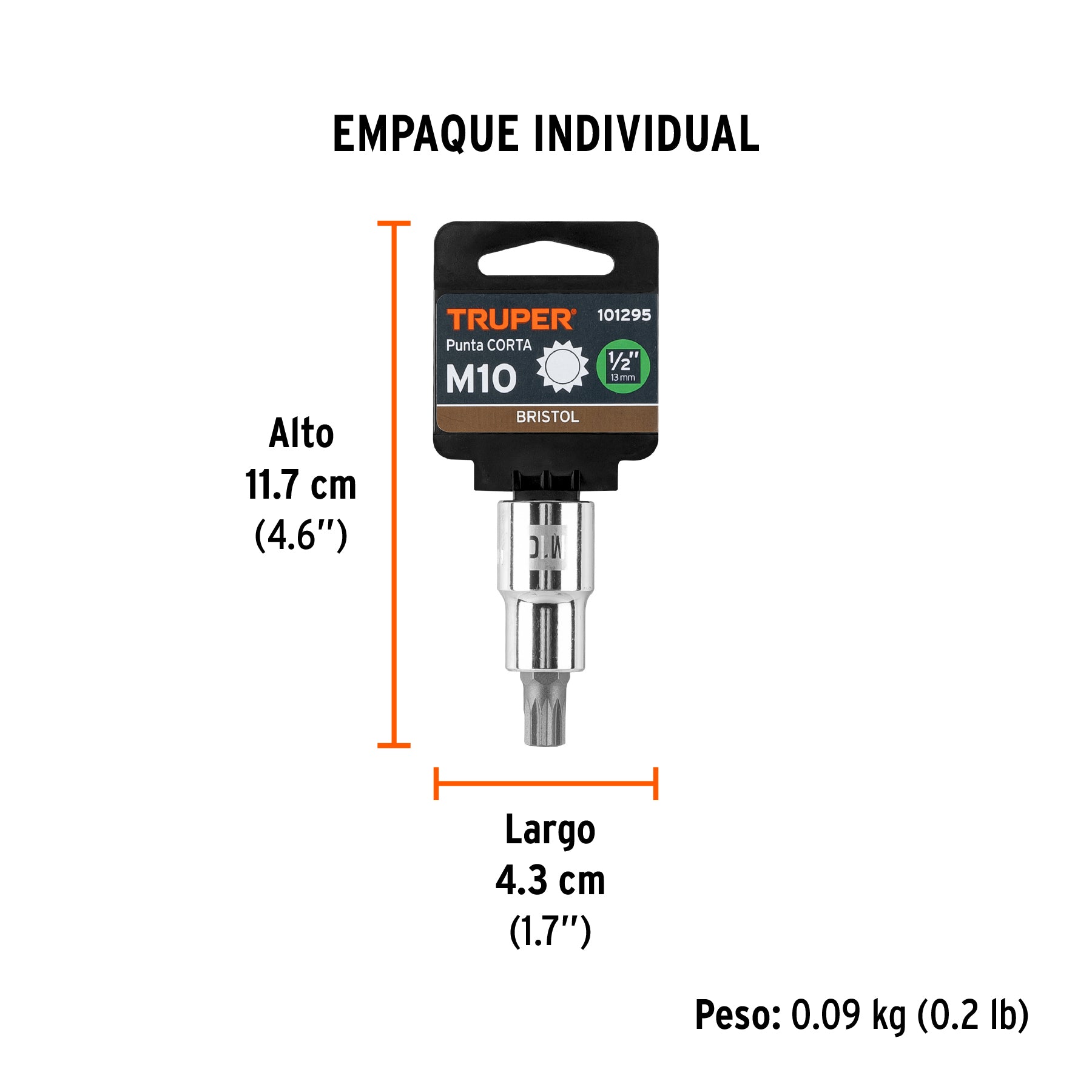 Dado punta corta bristol M10x55mm, cuadro 1/2'