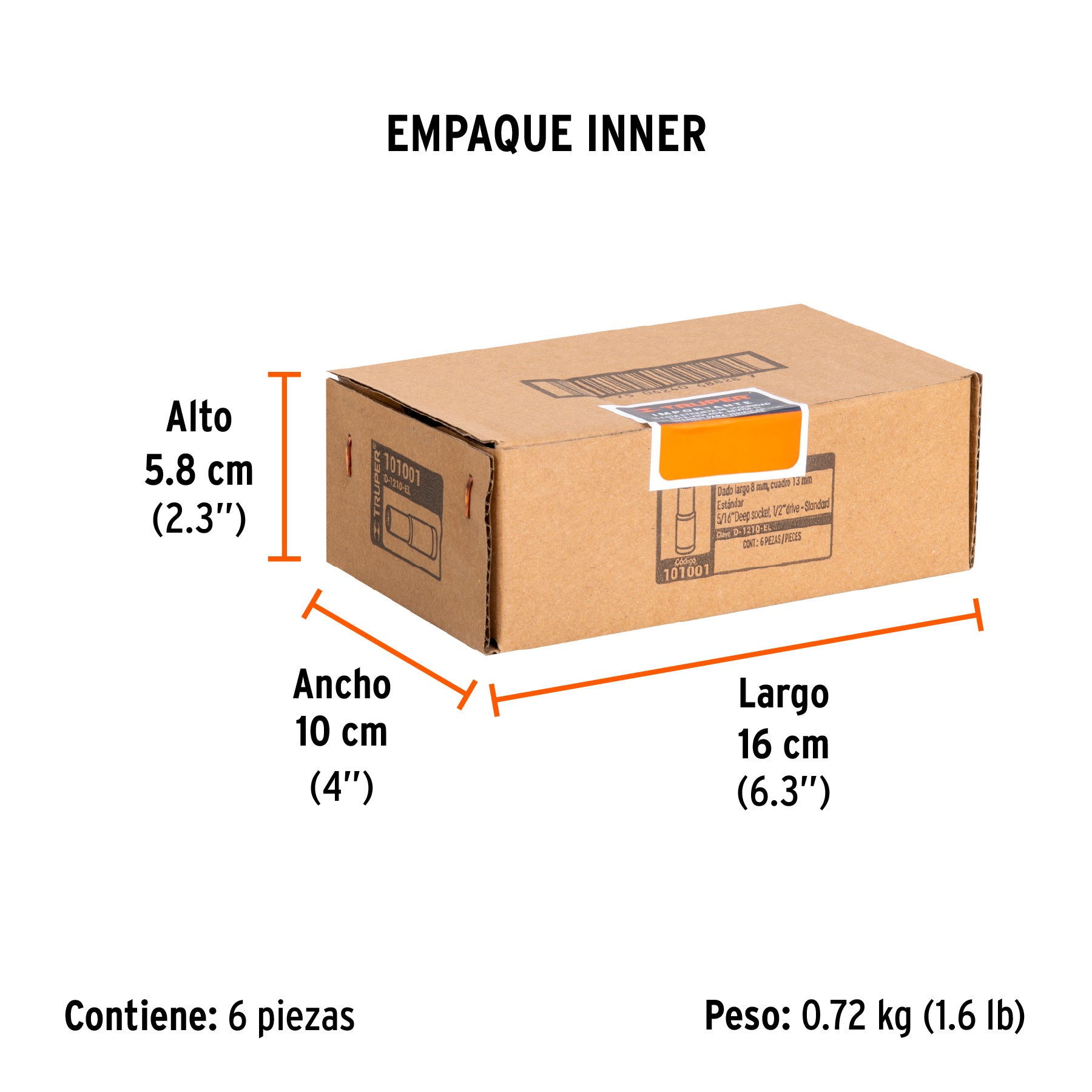 Dado largo de 5/16' 12 puntas, cuadro 1/2', Truper
