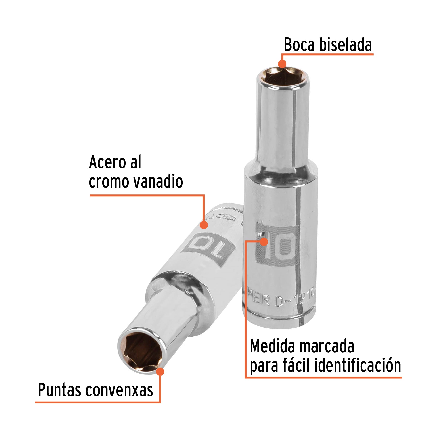 Dado de 6 puntas, cuadro 1/2" de 10mm..