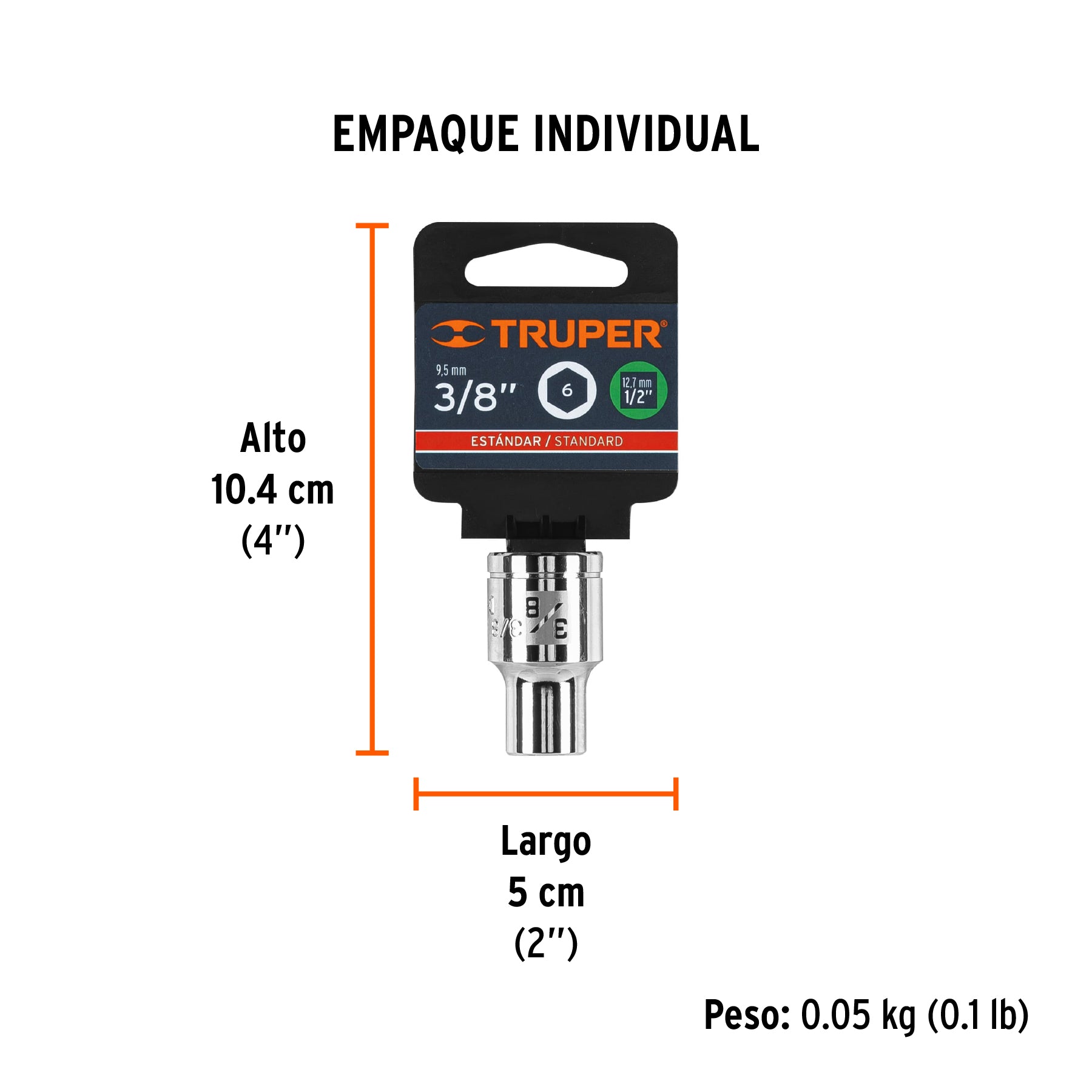 Dado de 6 puntas, cuadro 1/2" de 3/8"