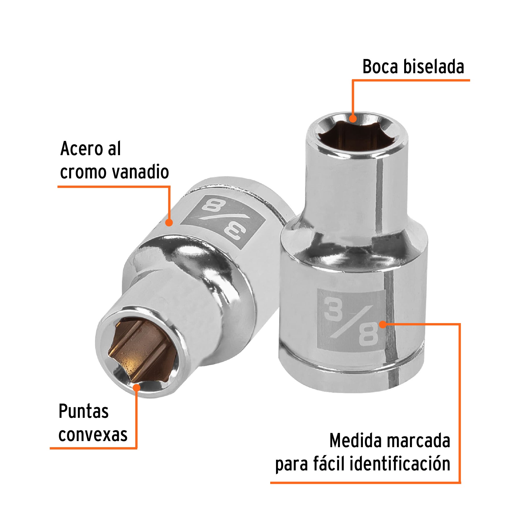 Dado de 6 puntas, cuadro 1/2" de 3/8"