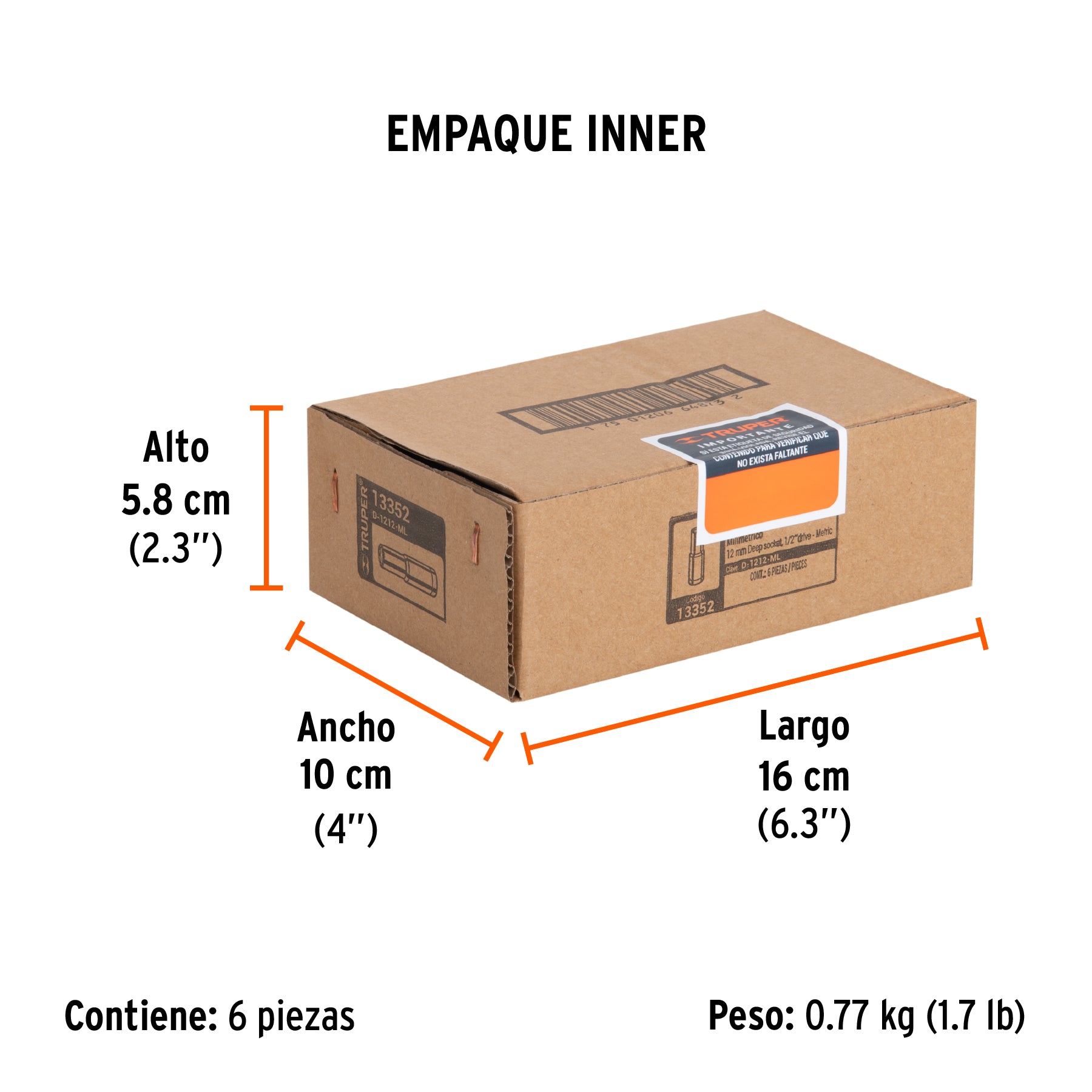 Dado de 6 puntas, cuadro 1/2" de 12mm..