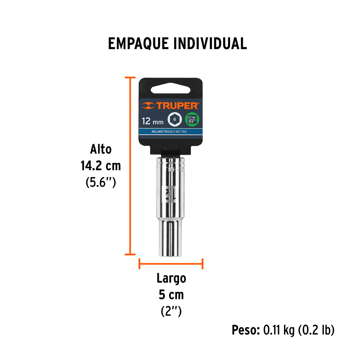 Dado de 6 puntas, cuadro 1/2" de 12mm..