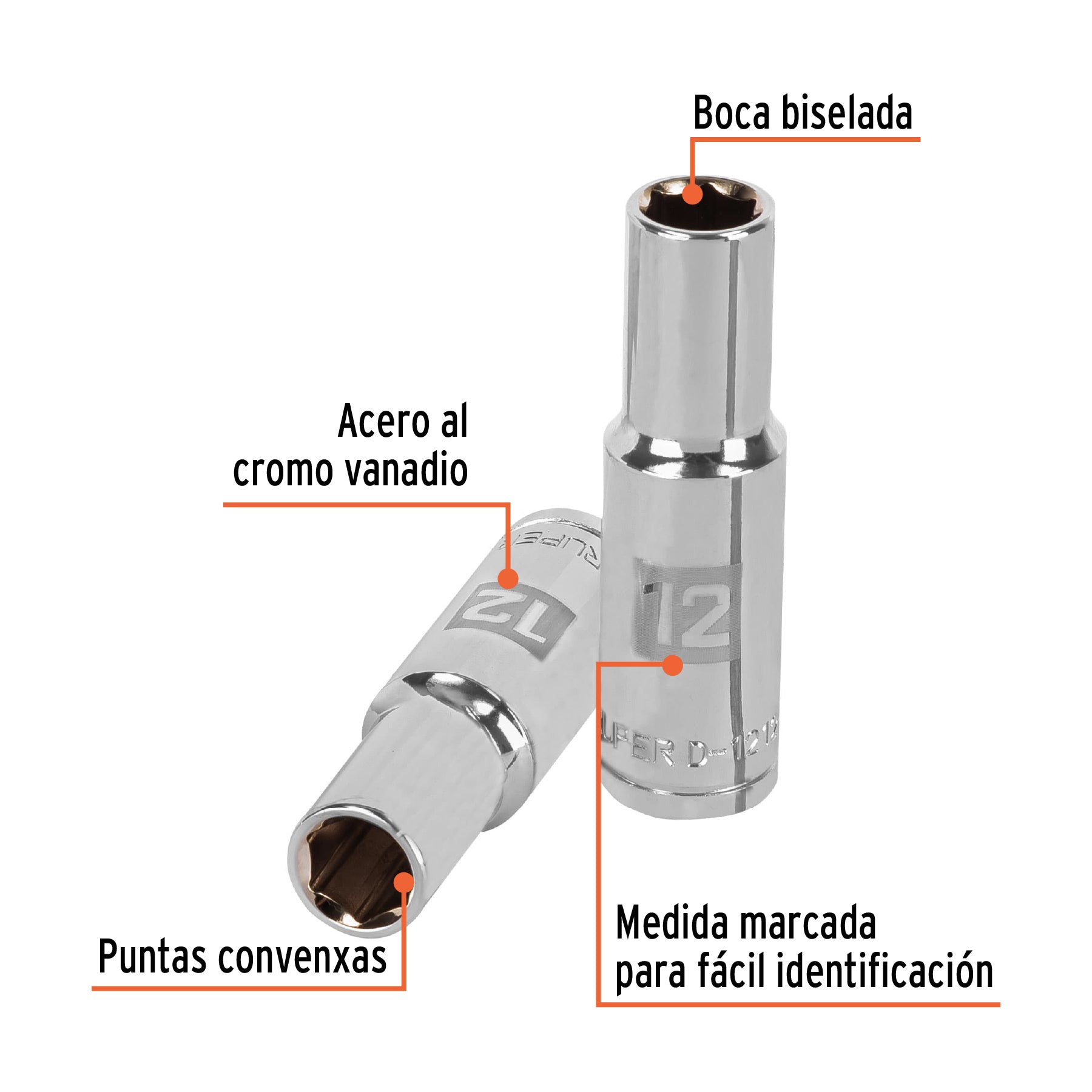 Dado de 6 puntas, cuadro 1/2" de 12mm..