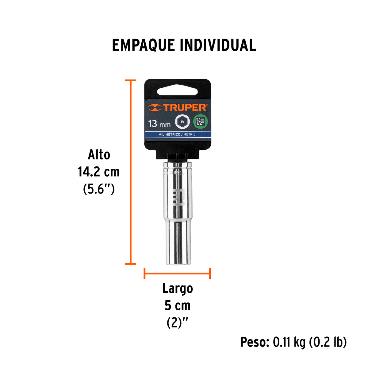 Dado de 6 puntas, cuadro 1/2" de 13mm..