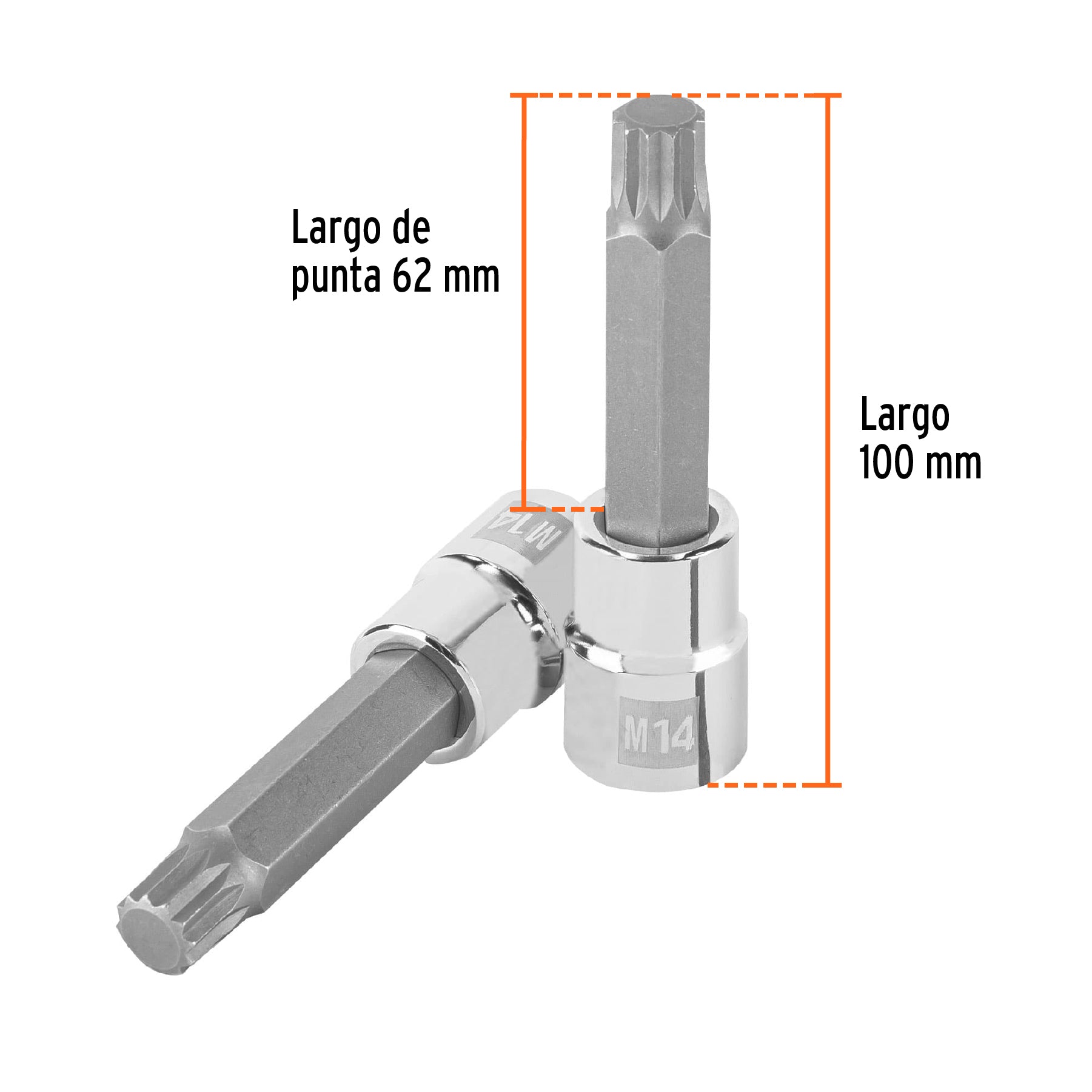 Dado punta larga bristol M14x100mm, cuadro 1/2'