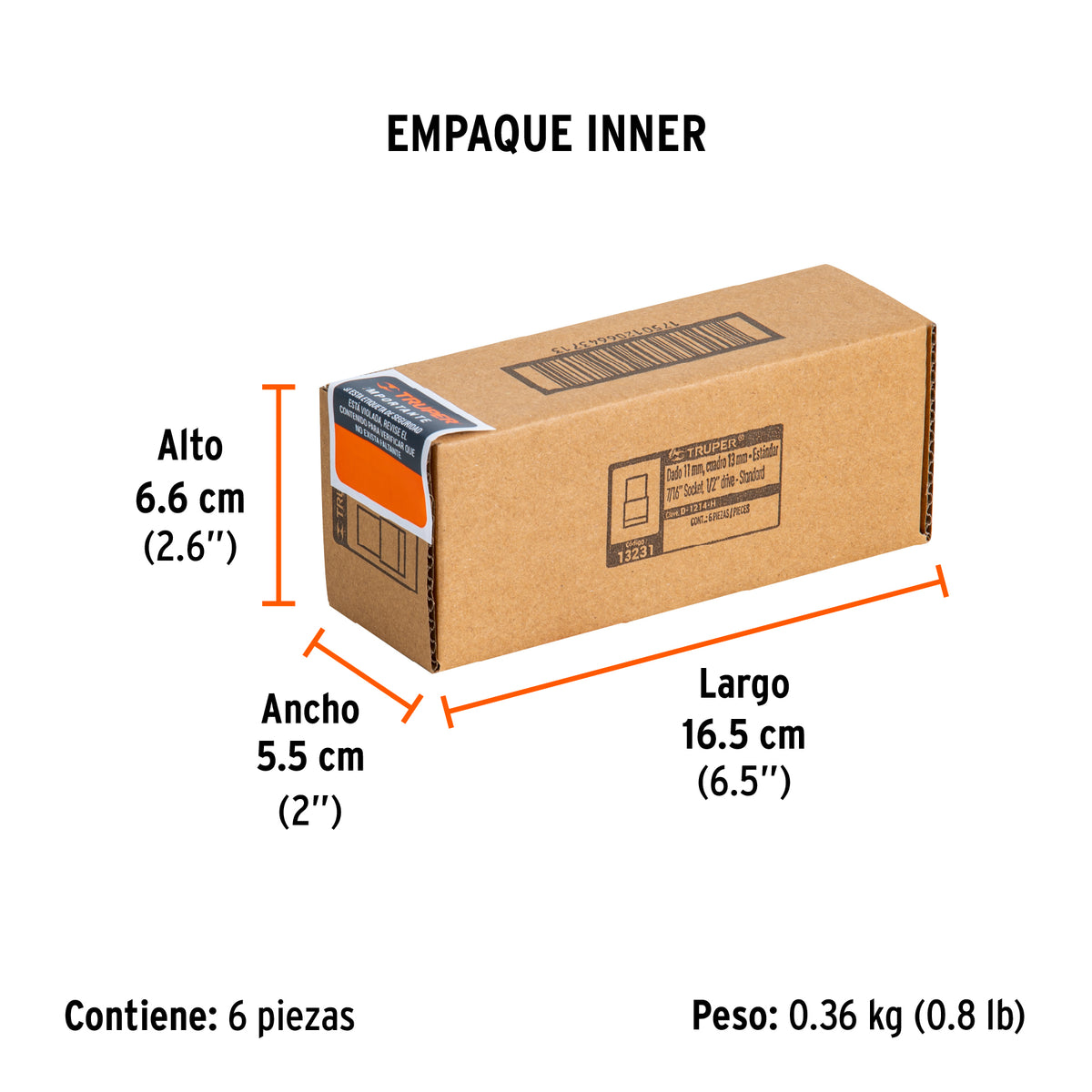 Dado de 6 puntas, cuadro 1/2" de 7/16"