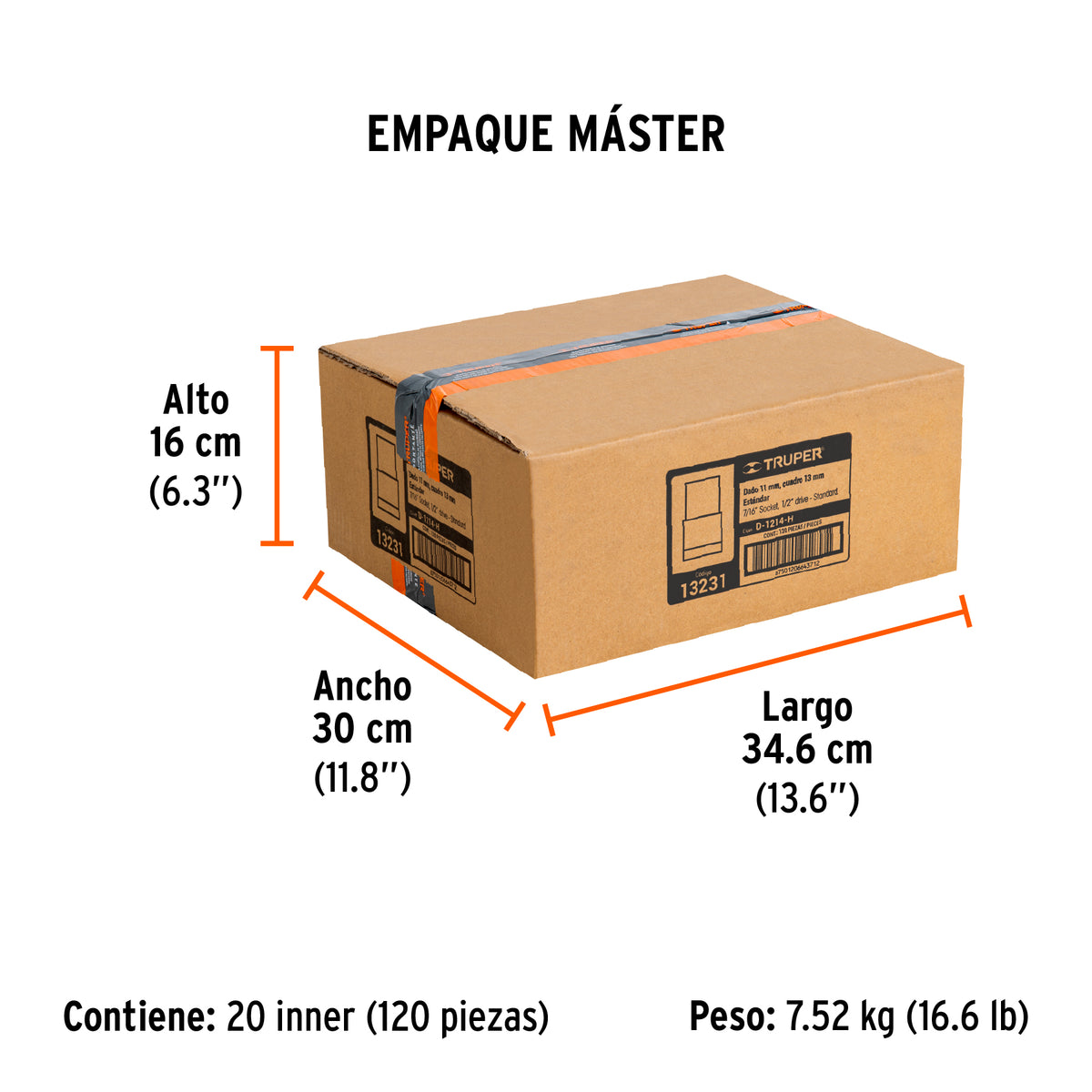 Dado de 6 puntas, cuadro 1/2" de 7/16"