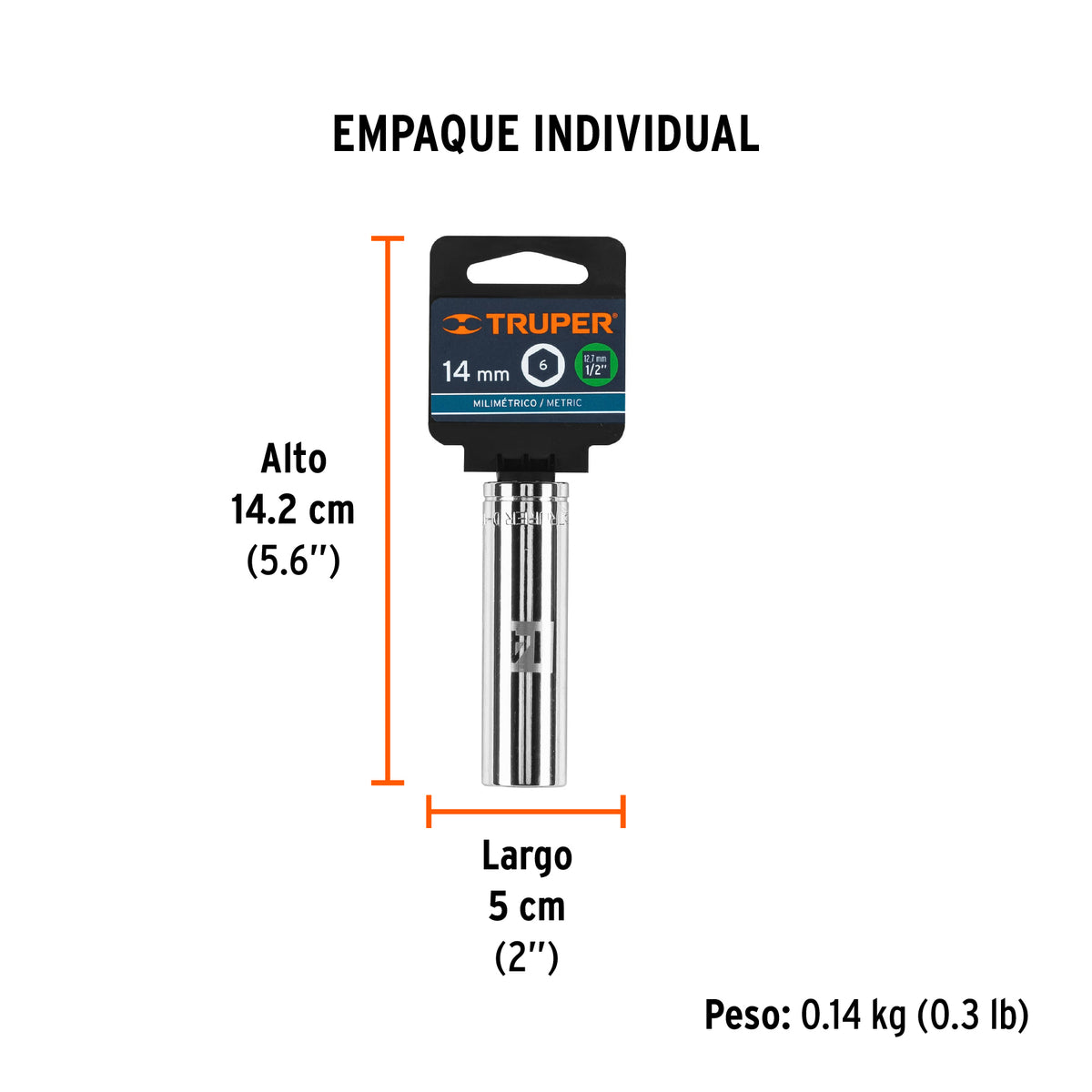 Dado de 6 puntas, cuadro 1/2" de 14mm..