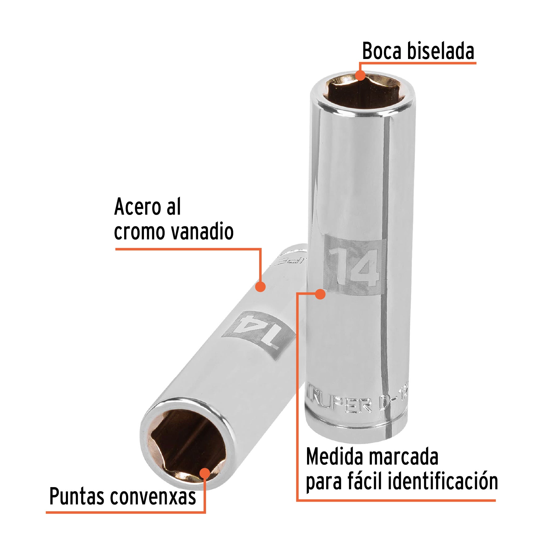 Dado de 6 puntas, cuadro 1/2" de 14mm..