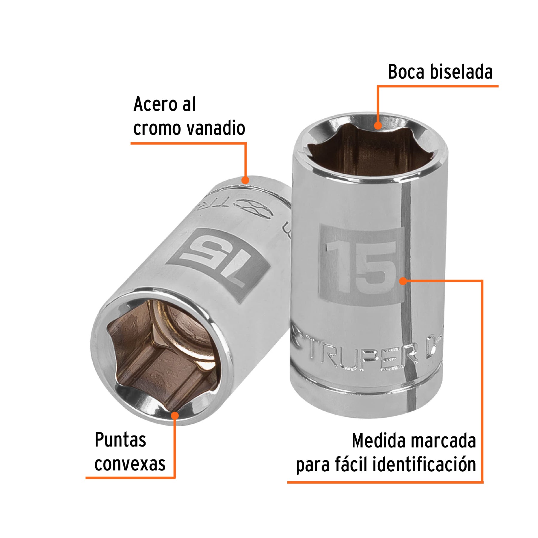 Dado de 6 puntas, cuadro 1/2" de 15mm