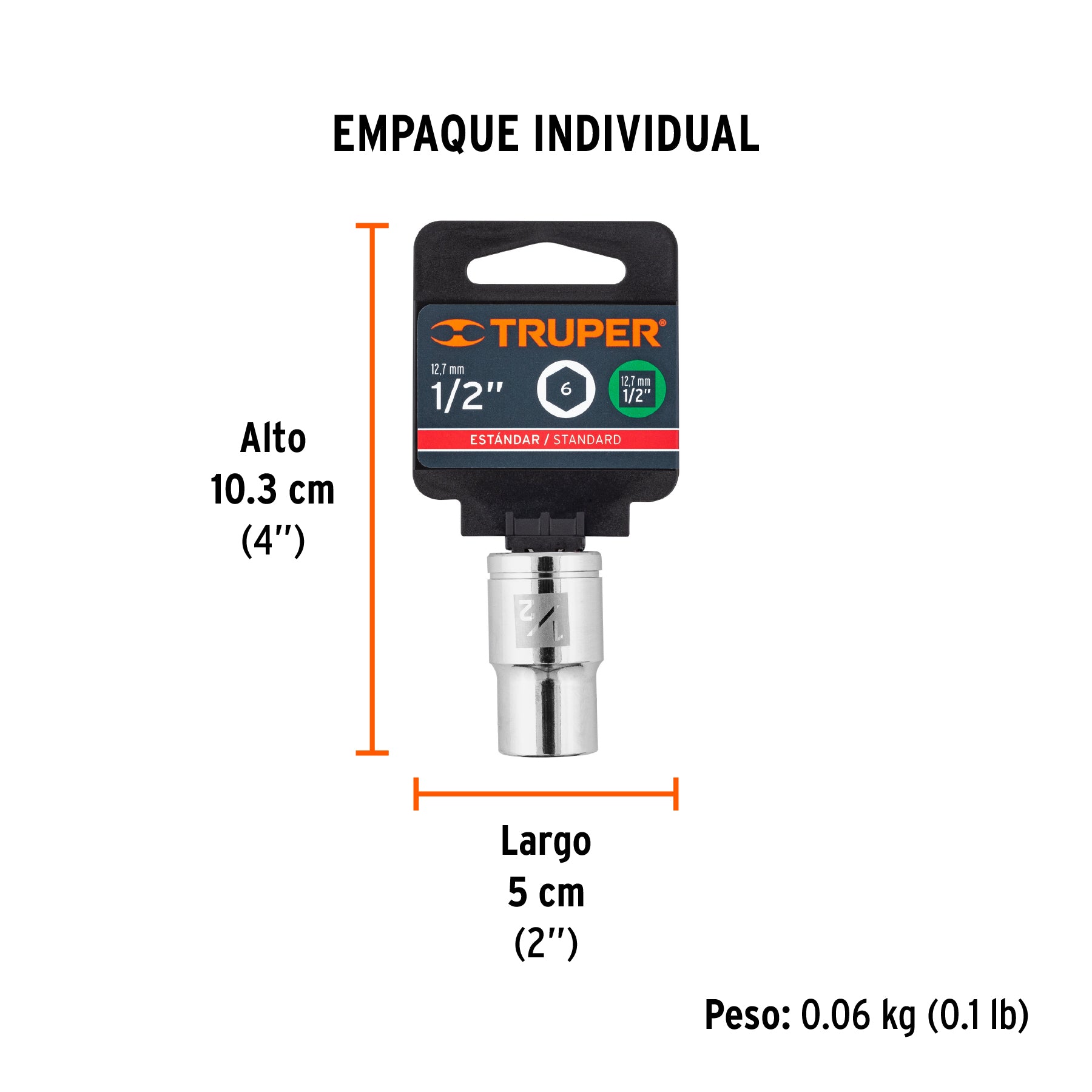 Dado de 6 puntas, cuadro 1/2" de 1/2"