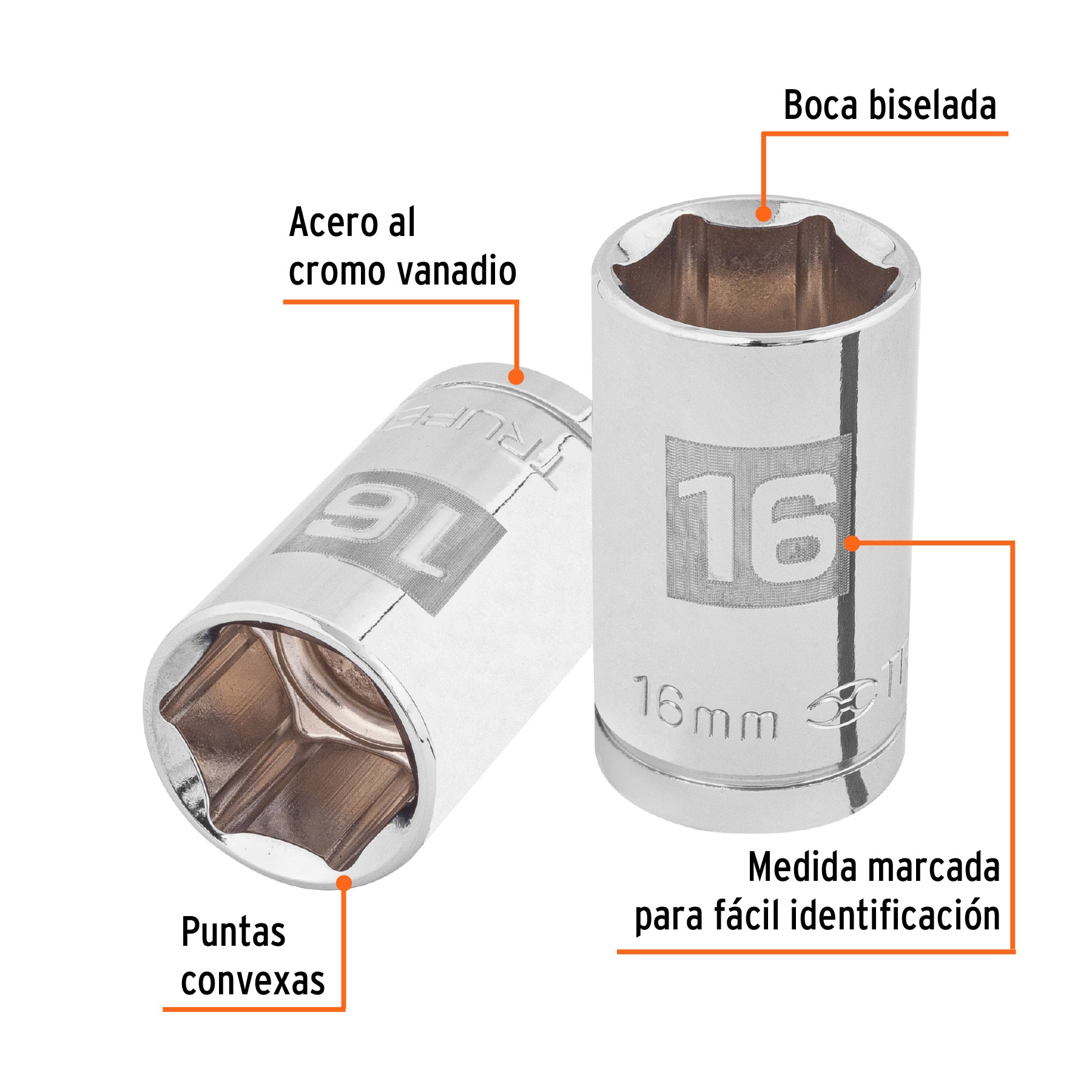 Dado de 6 puntas, cuadro 1/2" de 16mm
