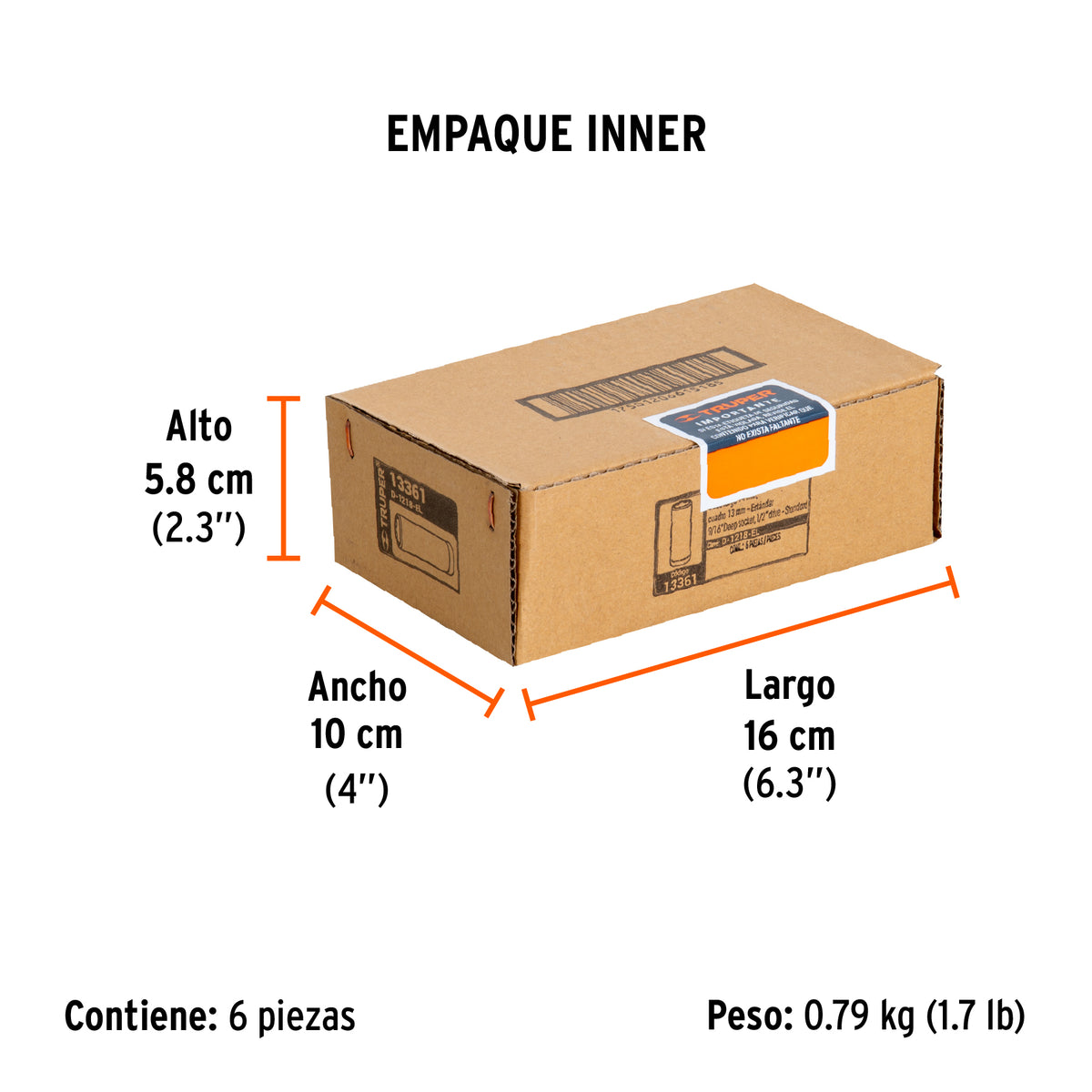 Dado de 12 puntas, largo, cuadro 1/2" de 9/16"